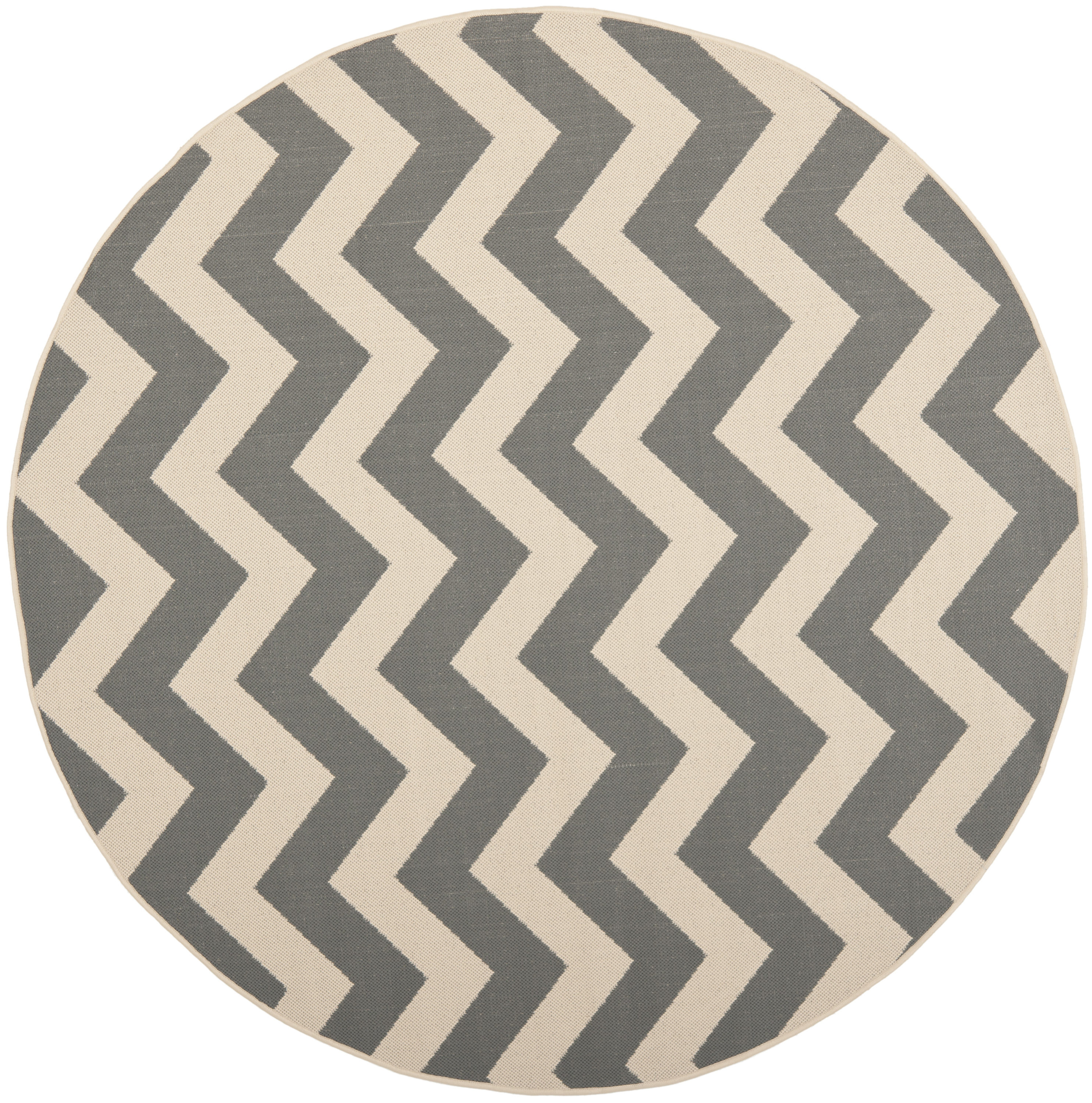 Safavieh CY6244-246-8R Courtyard Aiea 8 x 8 (ft) Loomed Polypropylene Gray/Beige Round Indoor/Outdoor Chevron Coastal Area rug