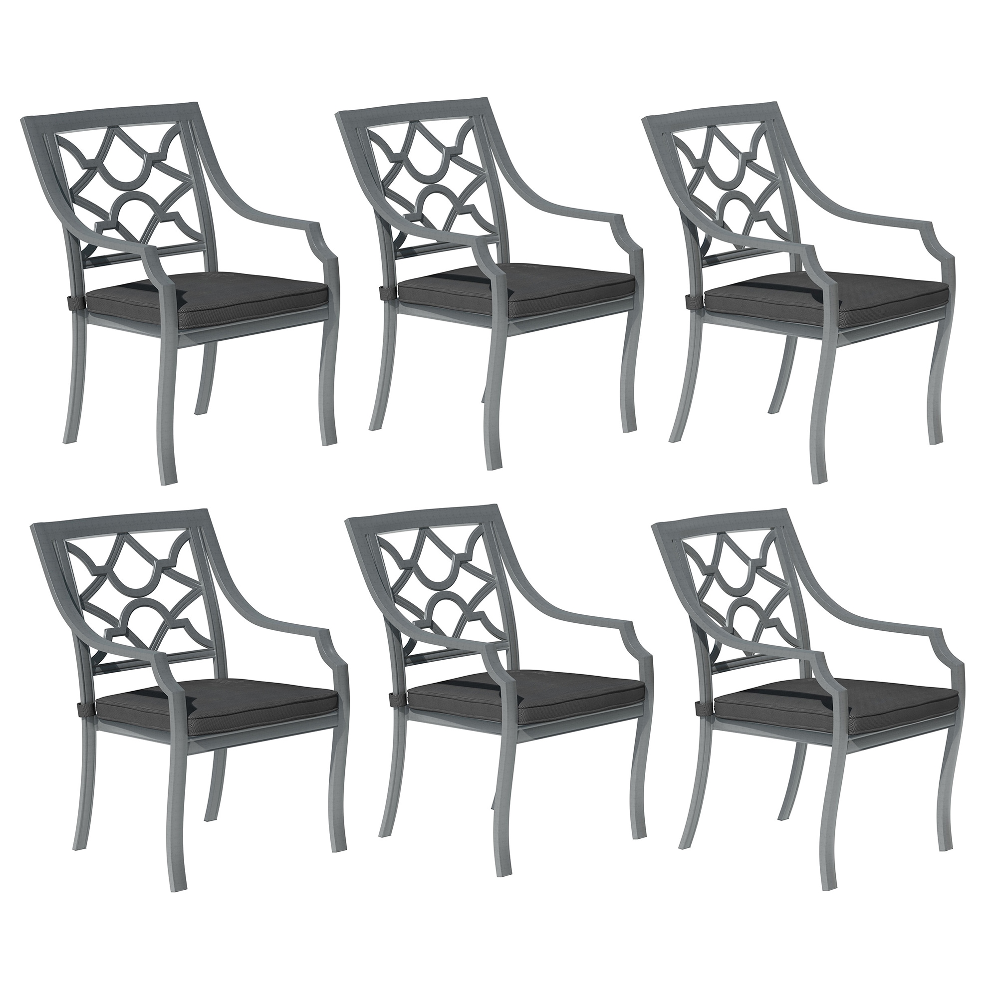 Mondawe MOODCAKLGY6 Set of 6 Stackable Gray Aluminum Frame Stationary Dining Chair with Gray Cushioned Seat