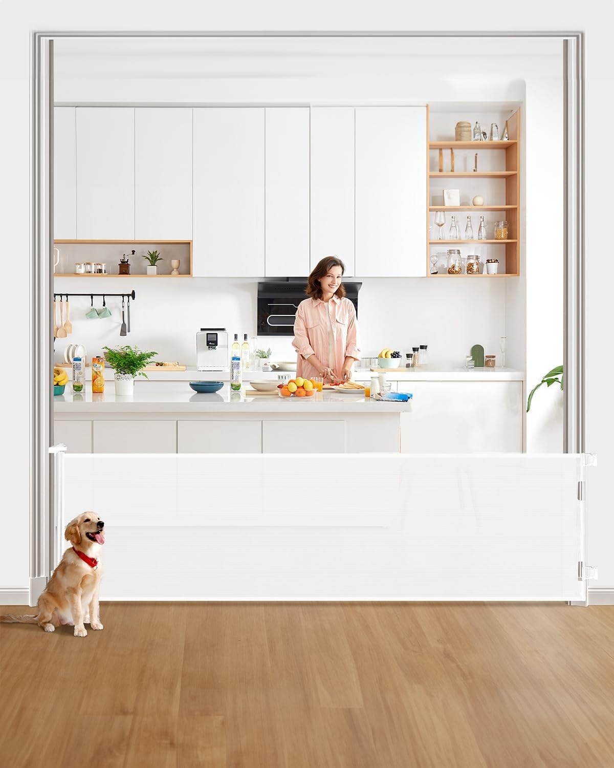 Phyfalip  Retractable Baby Gate 33 Inch Tall Expands to 118 Inch Wide Indoor Outdoor Mesh Safety Barrier for Stairs Doorways Toddlers Pets Easy