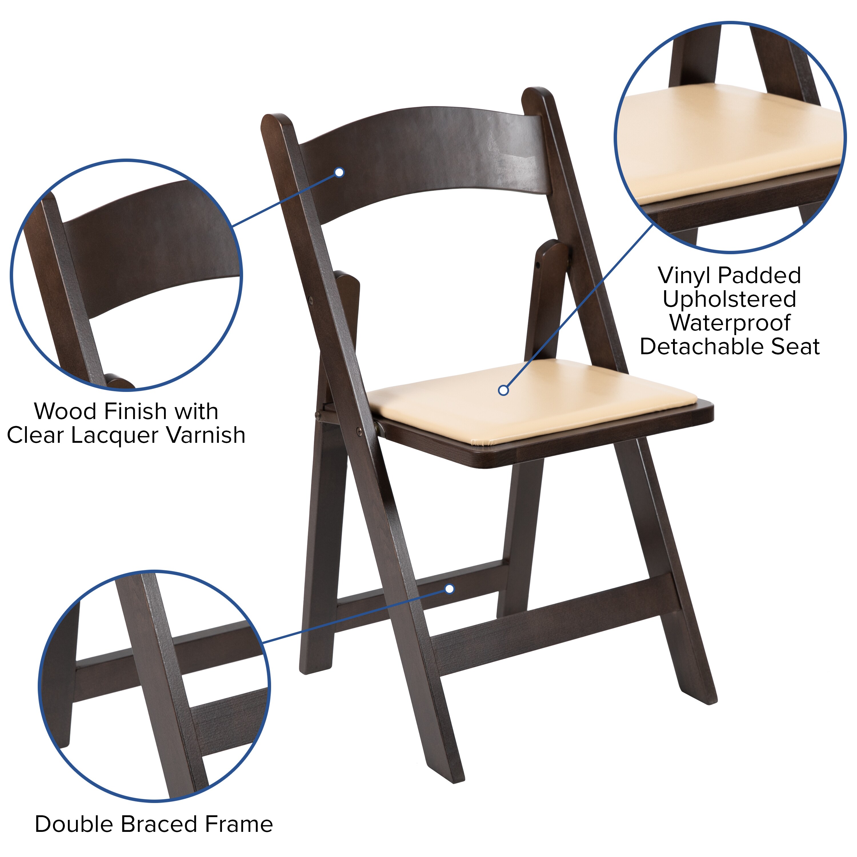 Elegant Chocolate Folding Chair with Detachable Vinyl Seat
