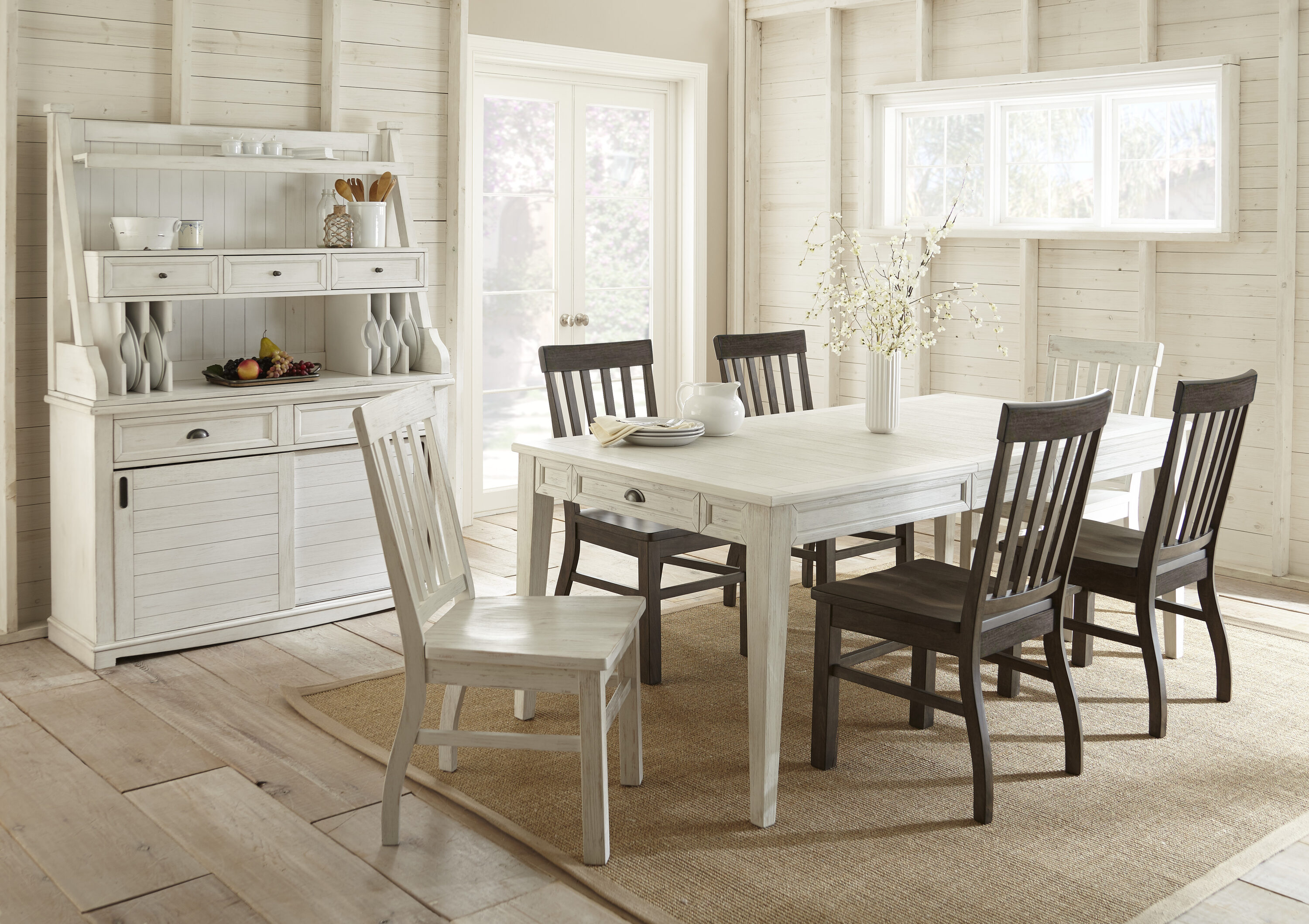 Set of 2 Dark Oak High Slat Back Side Chairs