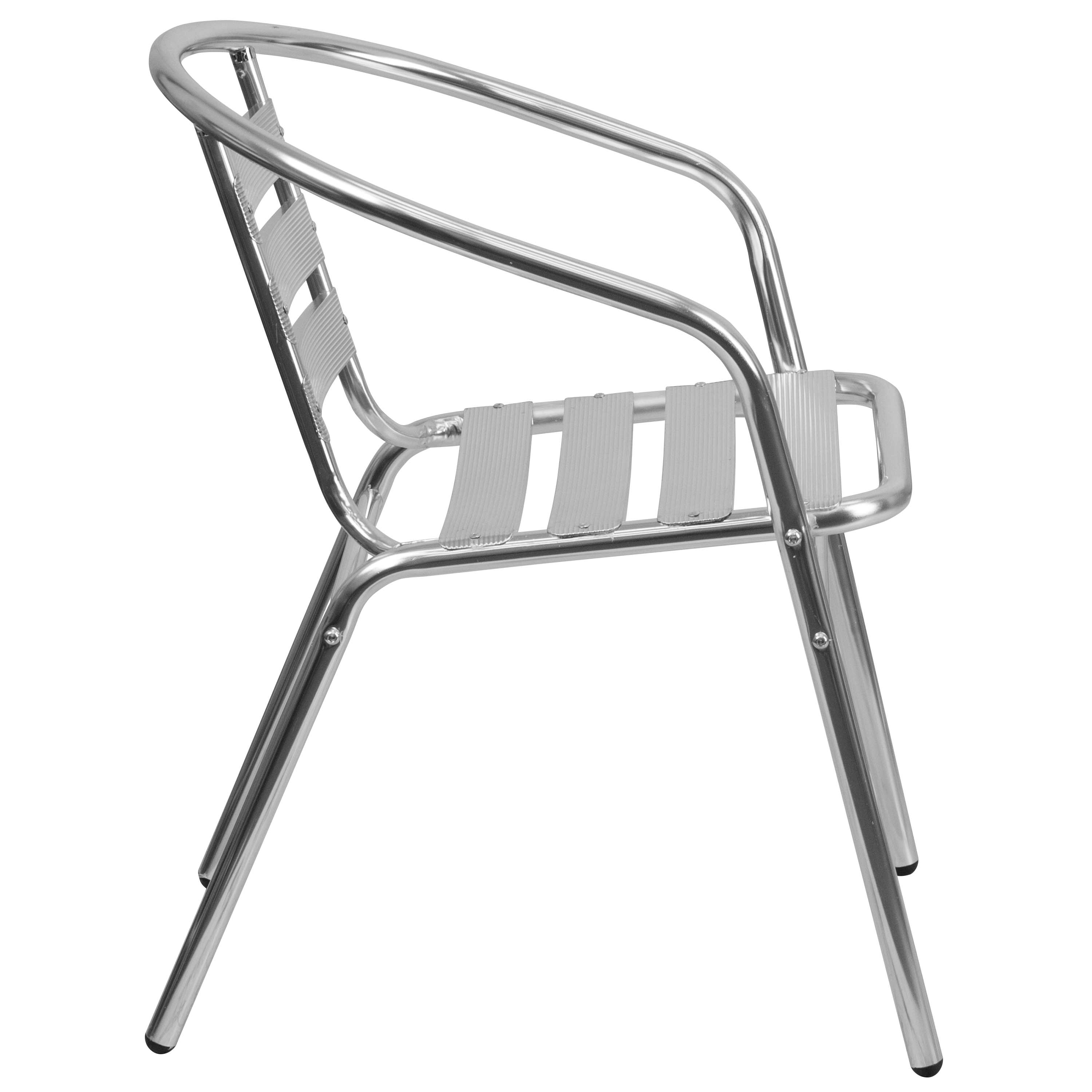 Silver Aluminum Indoor-Outdoor Stackable Dining Chair with Arms