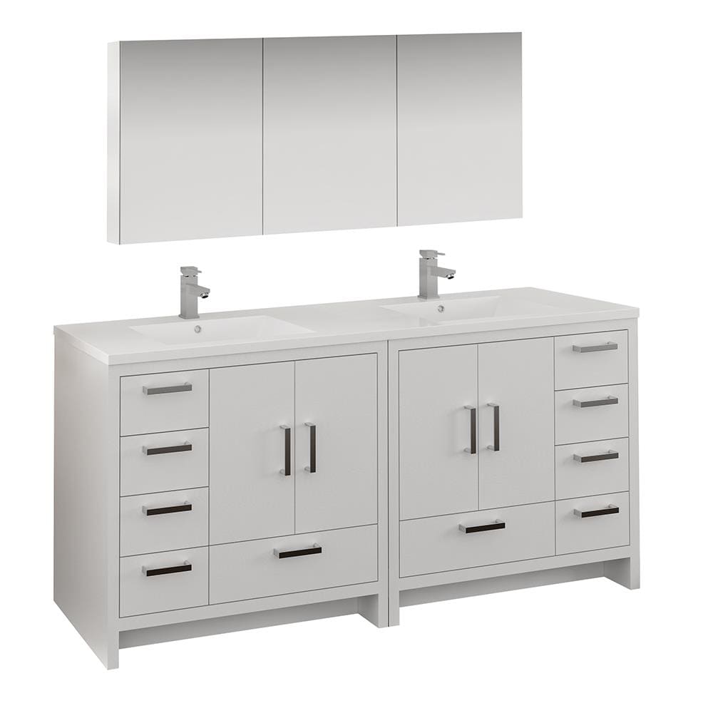 Fresca FVN9472WH Senza 72-in Glossy White Double sink Bathroom Vanity with White Acrylic Top