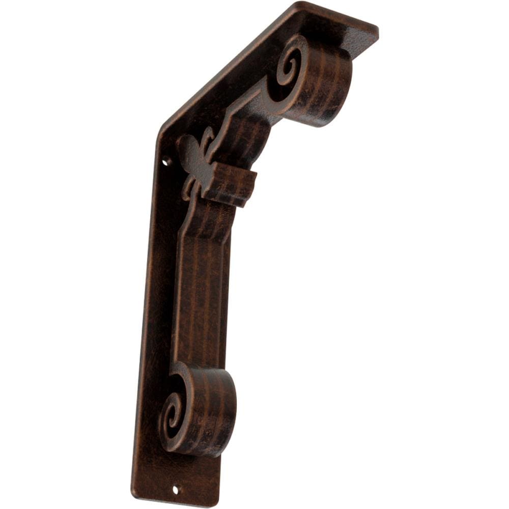 Ekena Millwork BKTM02X05X08TFLACO Fleur De Lis 5.5-in x 2-in x 8-in Antique copper Wrought iron Mounting bracket
