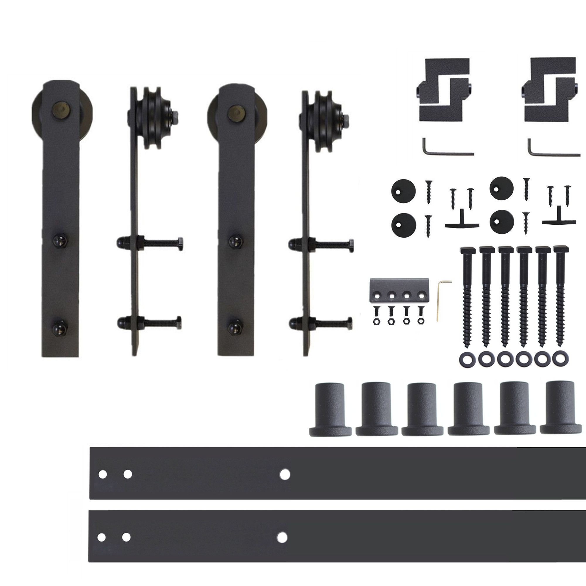 HOMACER 54-in Rustic Black Indoor I-strap Double Bypass Barn Door Hardware Kit ZT5TGH054C Sansujyuku sansujyuku.com