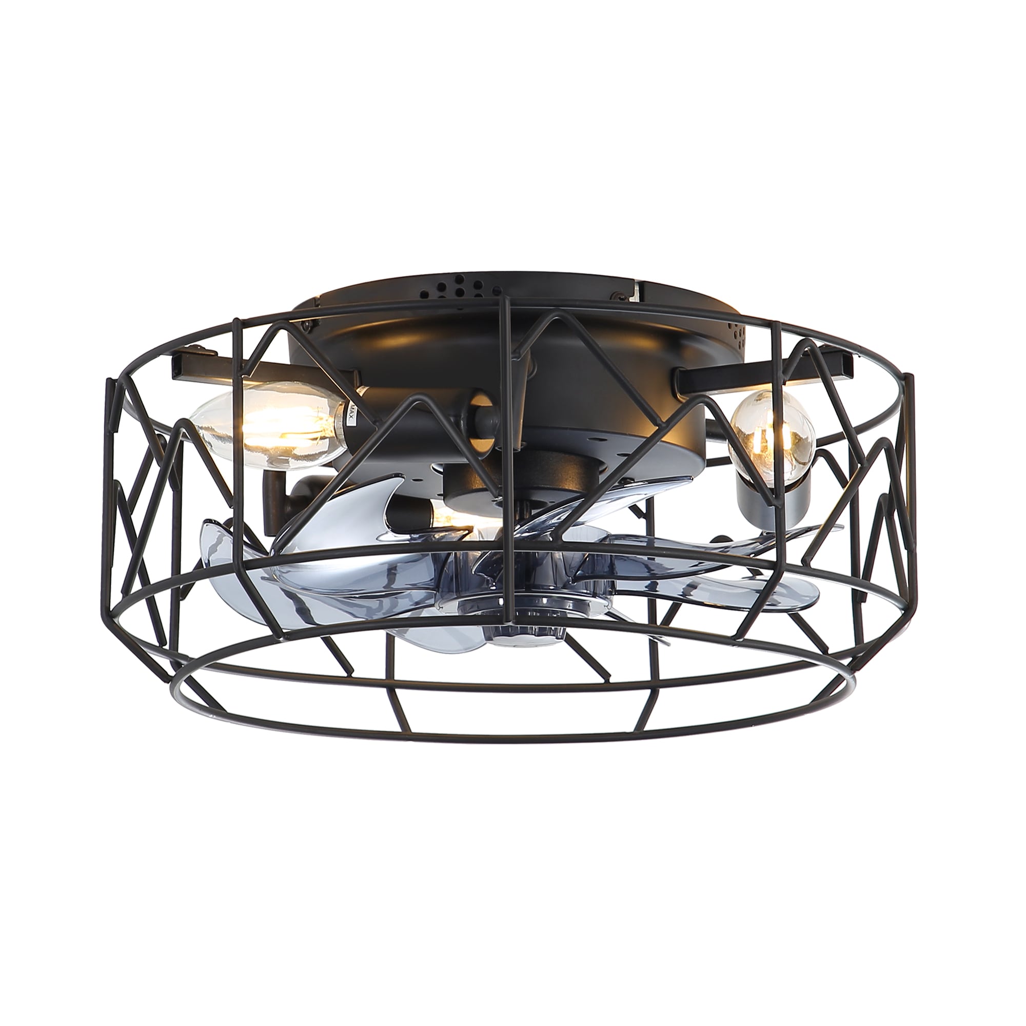 Breezary 35055-BK 17-in Flush Mount Matte Black with Gray Blades Fandelier Ceiling Fan With Light - Remote Included ( 7 -Blade )
