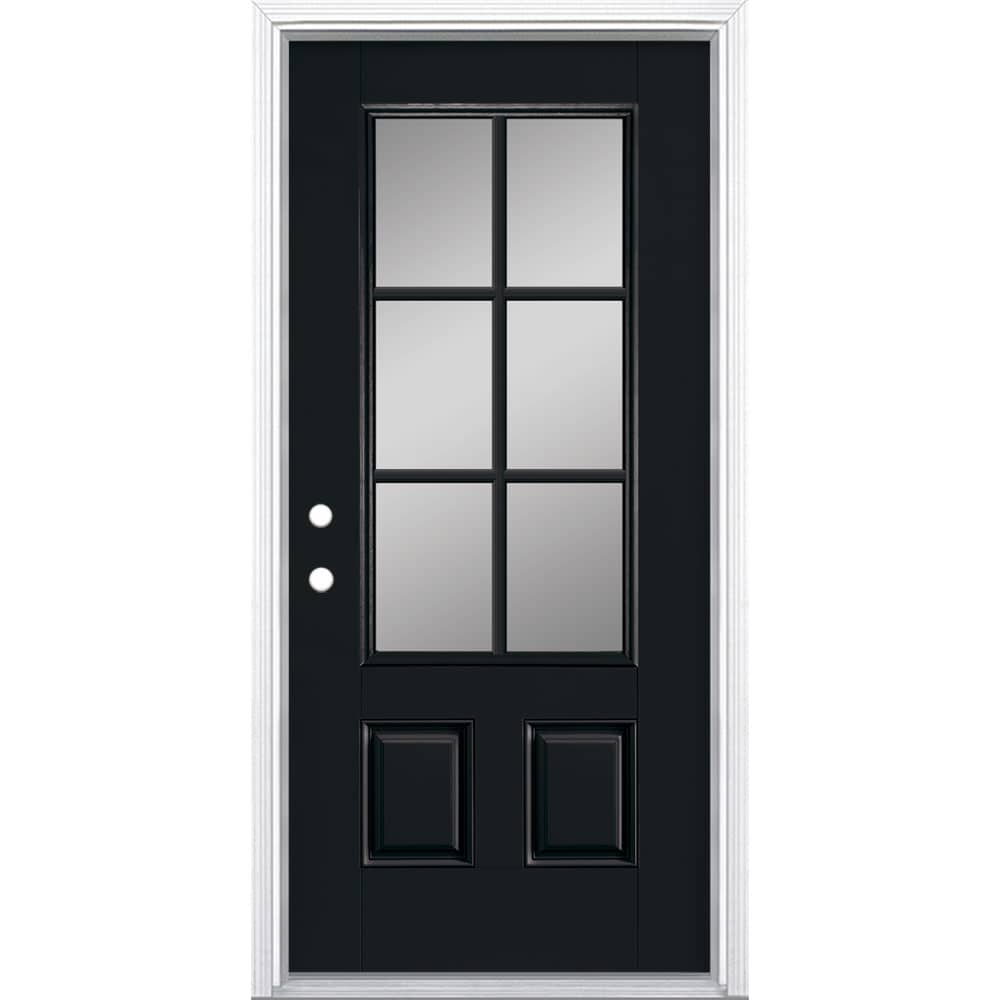 Masonite 897726 36-in x 80-in Fiberglass 3/4 Lite Right-Hand Inswing Peppercorn Painted Prehung Single Front Door with Brickmould Insulating Core