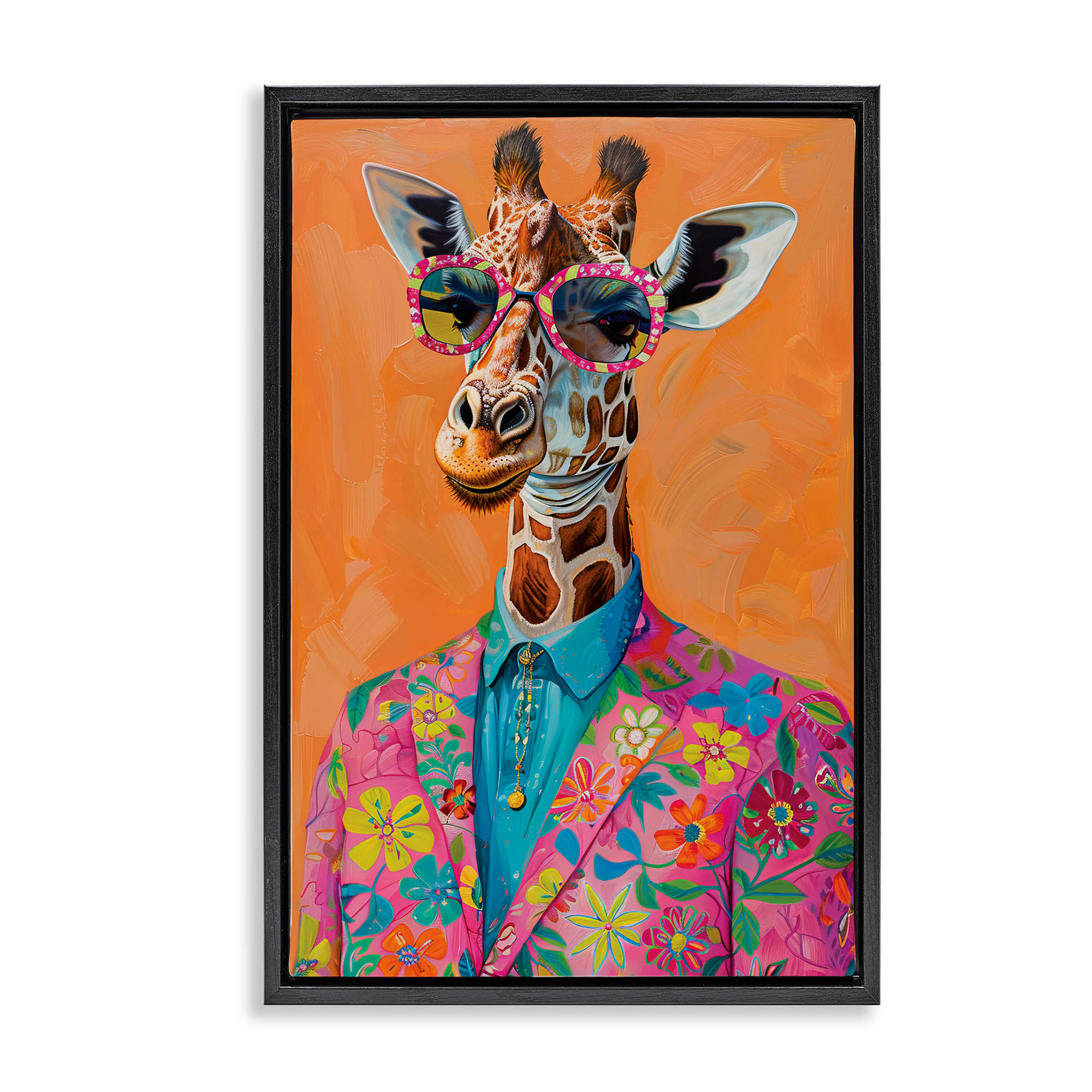 Stupell Industries BT-896-FFB-16X24 Bright and  Trendy Giraffe in Suit Floating Frame design by LSR Design Studio