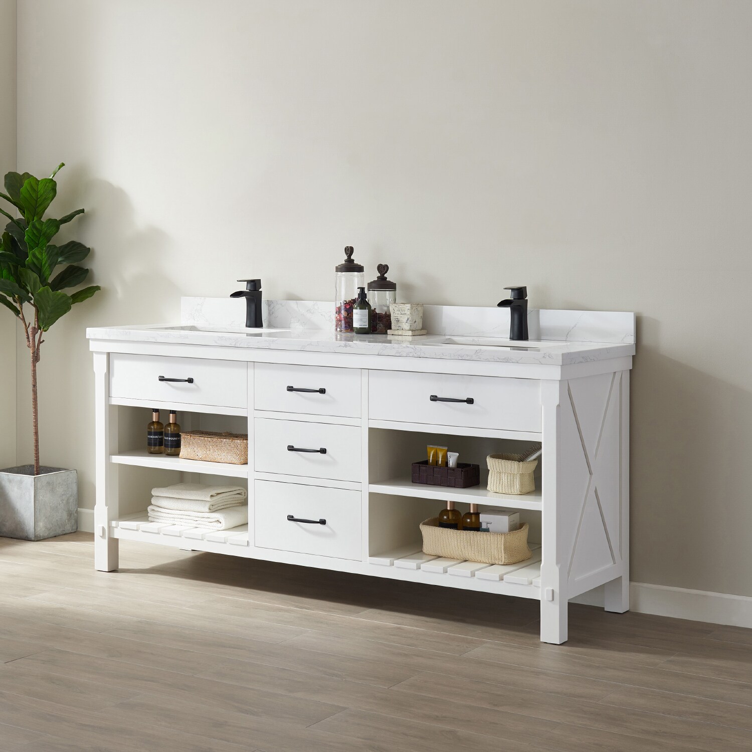 Vinnova Valencia 72-in White Undermount Double Sink Bathroom Vanity ...