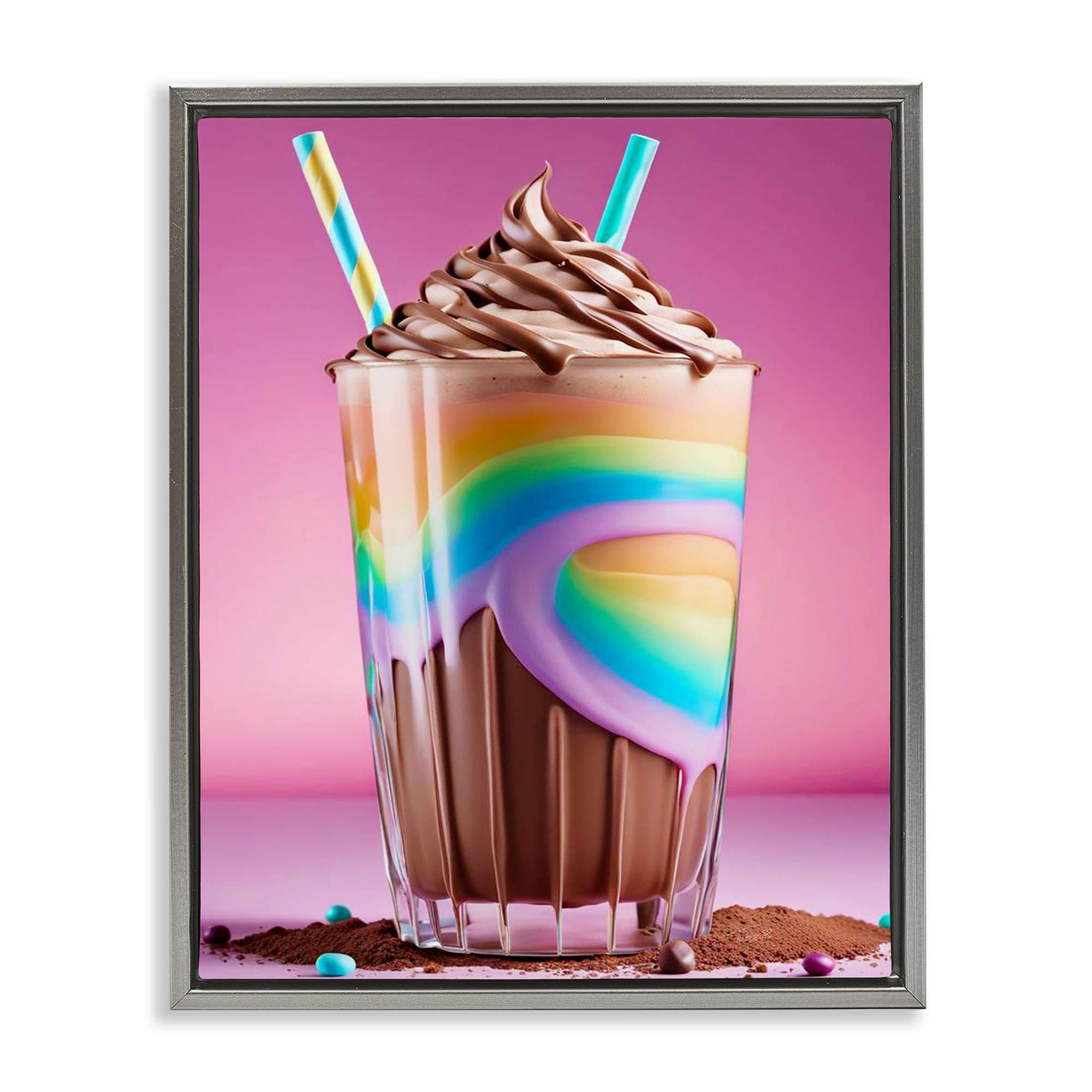 Stupell Industries BT-371-FFL-16X20 Rainbow Hued Milkshake Gray Framed Floater Canvas Wall Art By Tabz Jones 17 x 21