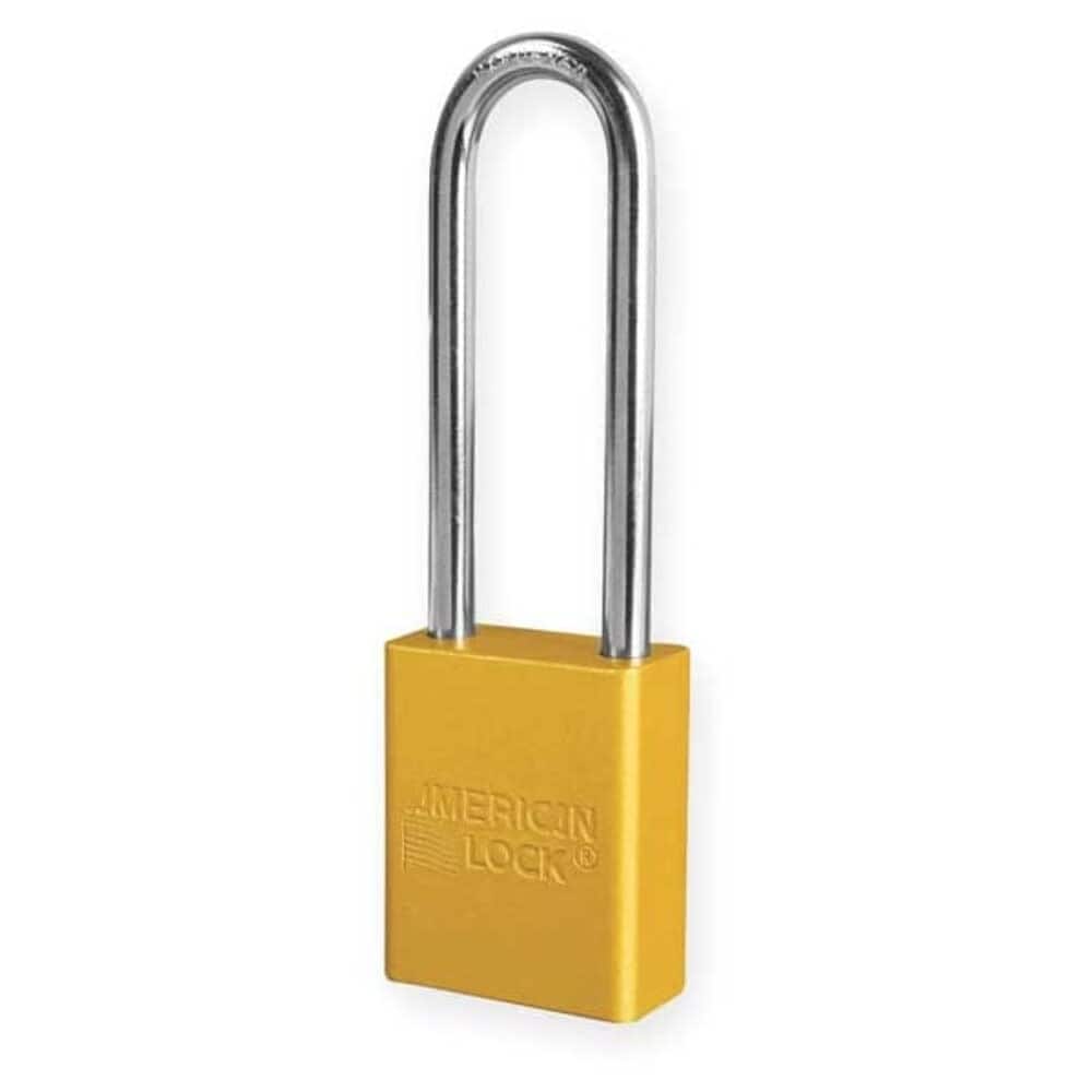 American Lock  Lockout Padlock Keyed Different Aluminum Yellow 3 in Shackle Height 1 1/2 in Body Width