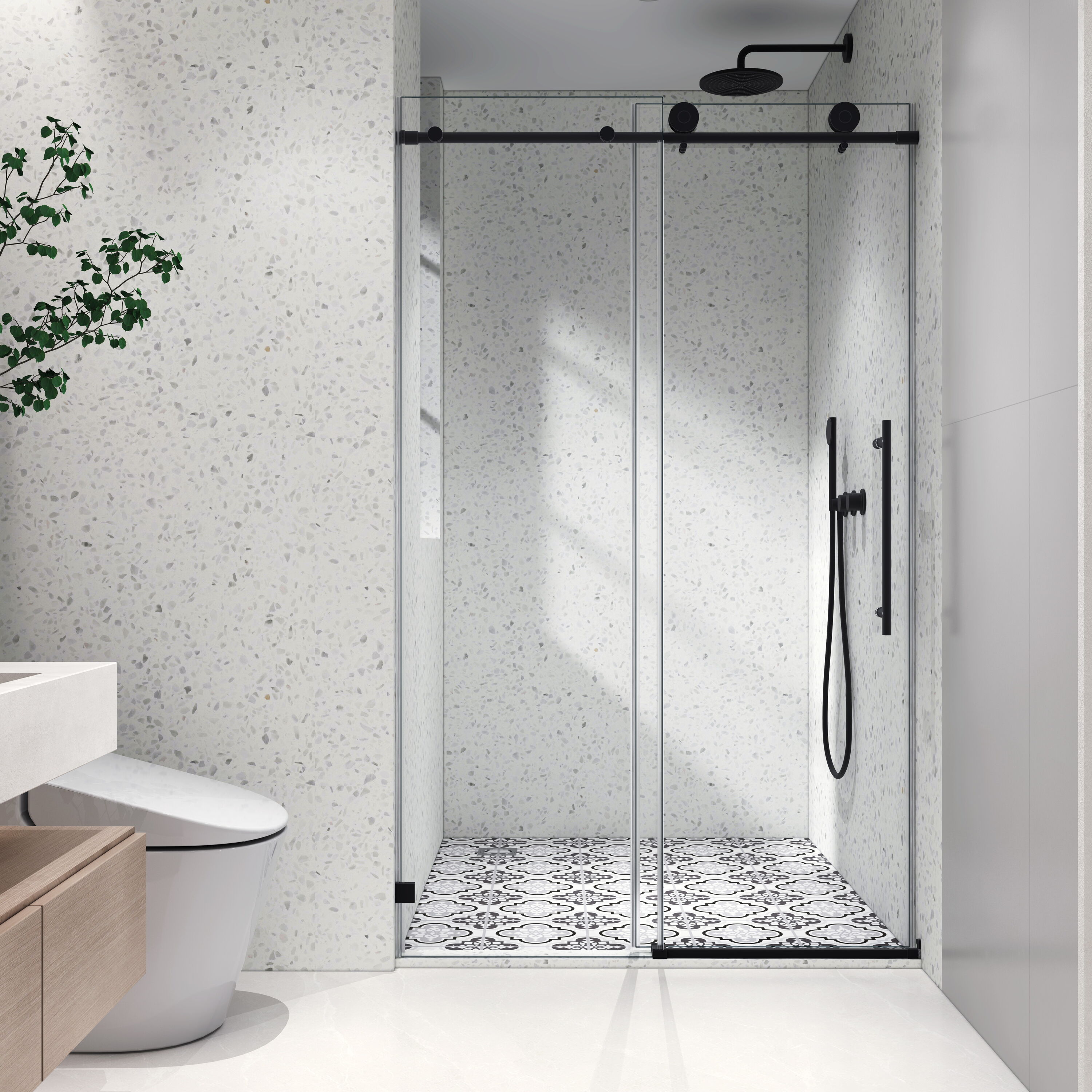Afhocomp Matte Black 44-in to 48-in W x 76-in H Framed Clear Glass Bypass Sliding Shower door