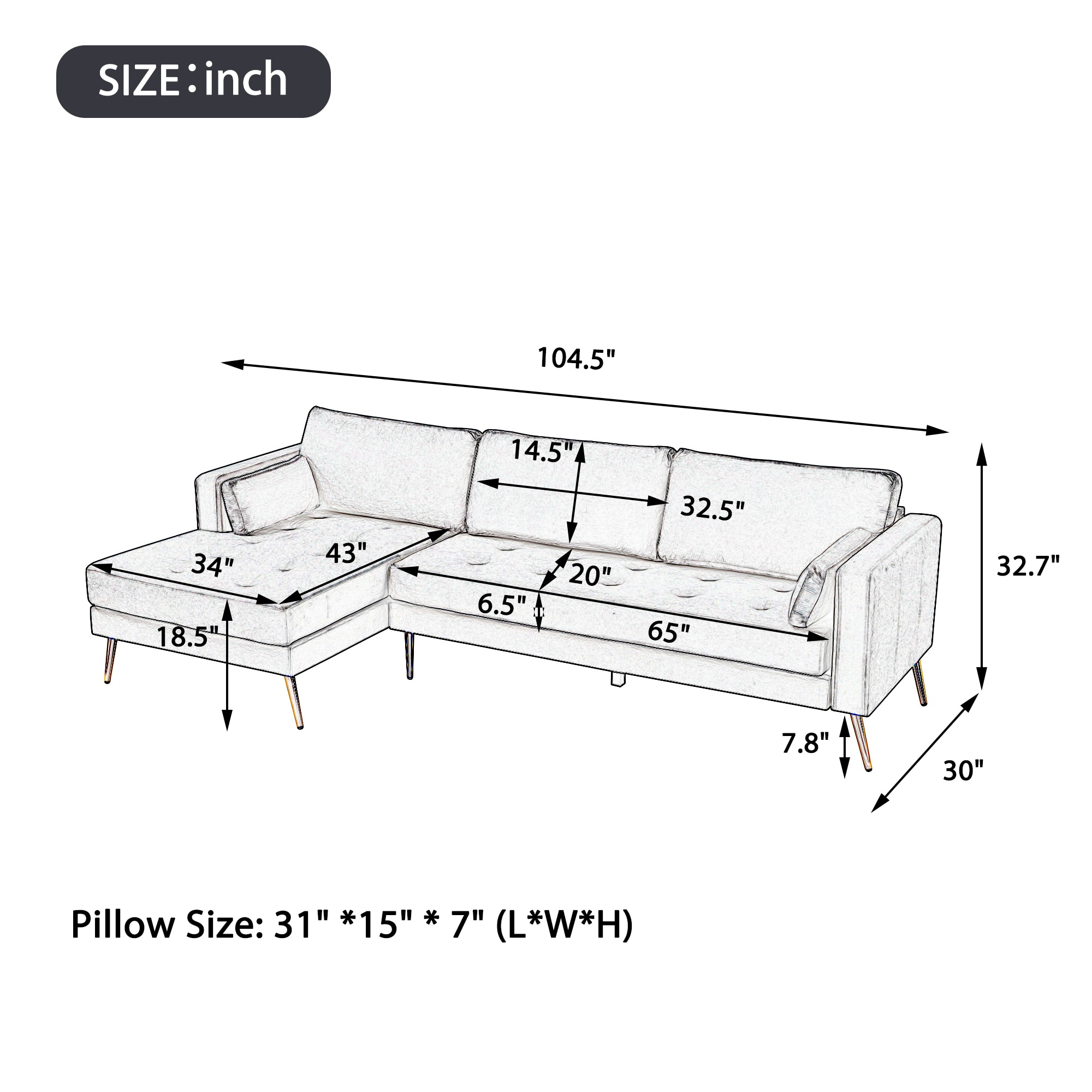 CASAINC Sofa Modern 2-Piece Velvet Black Living Room Set in the Living ...
