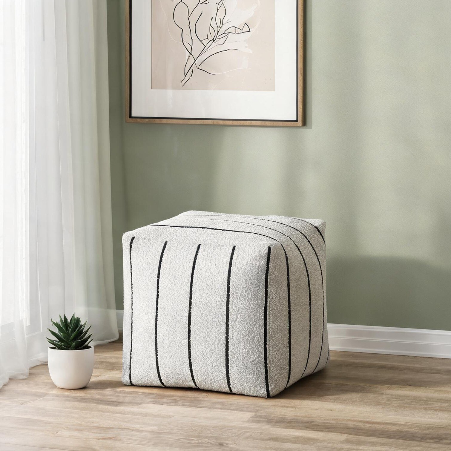Naturefalls Modern Square ottoman White Finish Jacquard Fabric ...