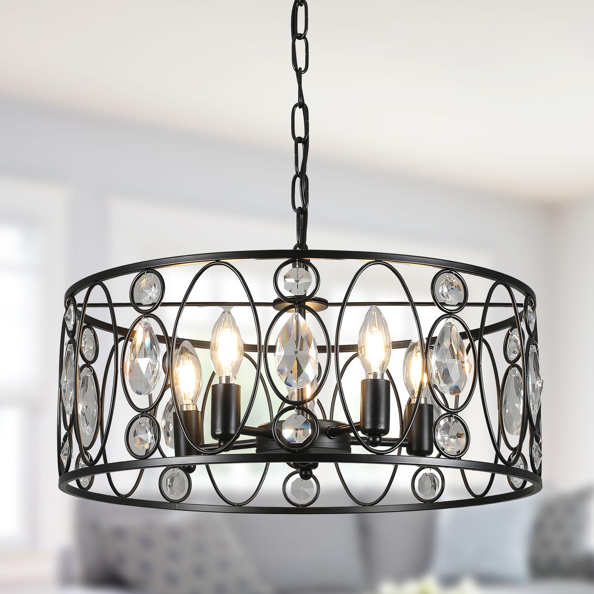 Oaks Decor BD4086OKEL-B Orbit 5 -Light Brushed Black Modern/contemporary Cage For Use in Bedrooms, Dining Rooms, Foyers, Kitchens, Living Rooms Chandelier
