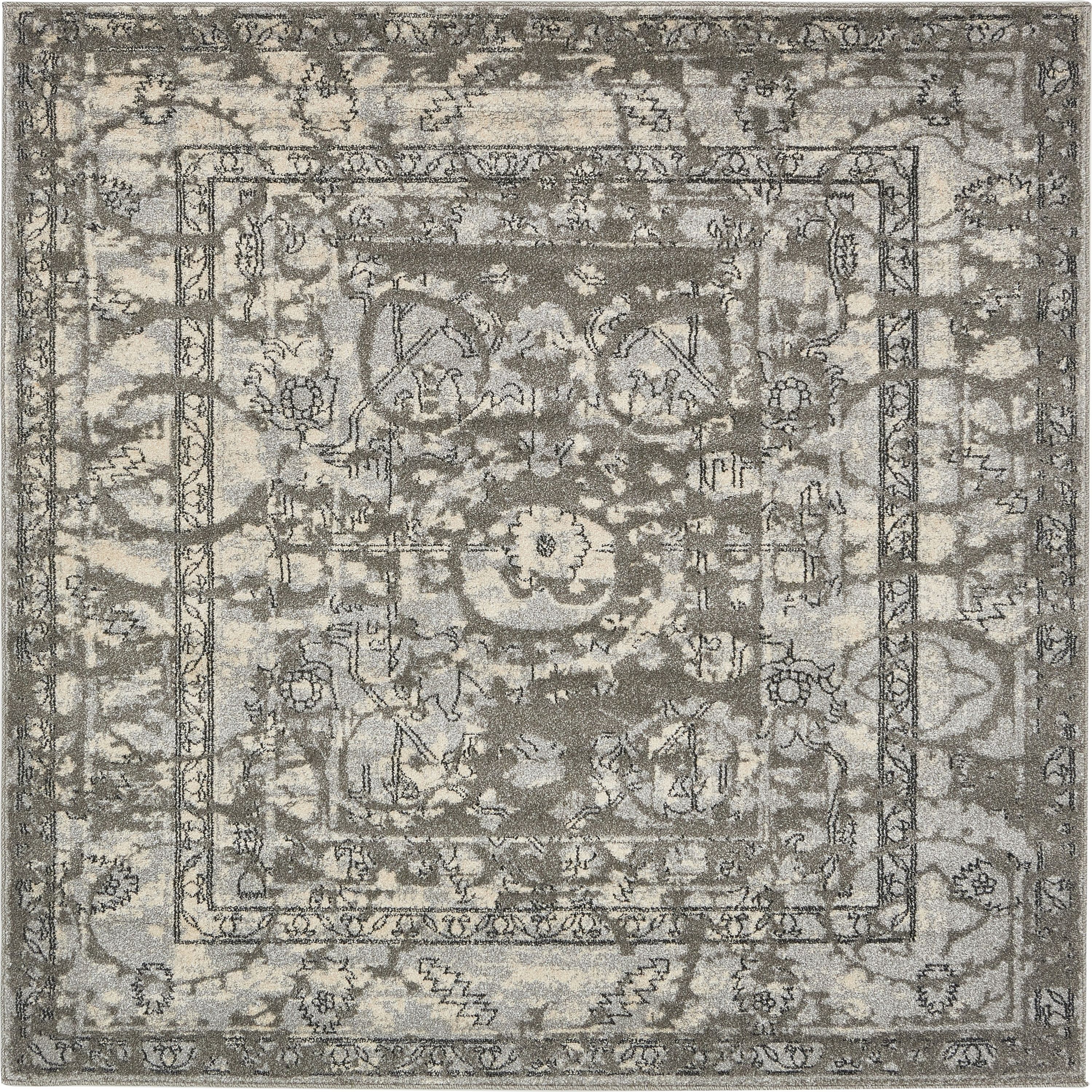 Unique Loom 3133458 Vintage La Jolla 6 x 6 (ft) Loomed Polypropylene Gray/Silver Square Indoor Border Vintage Area rug