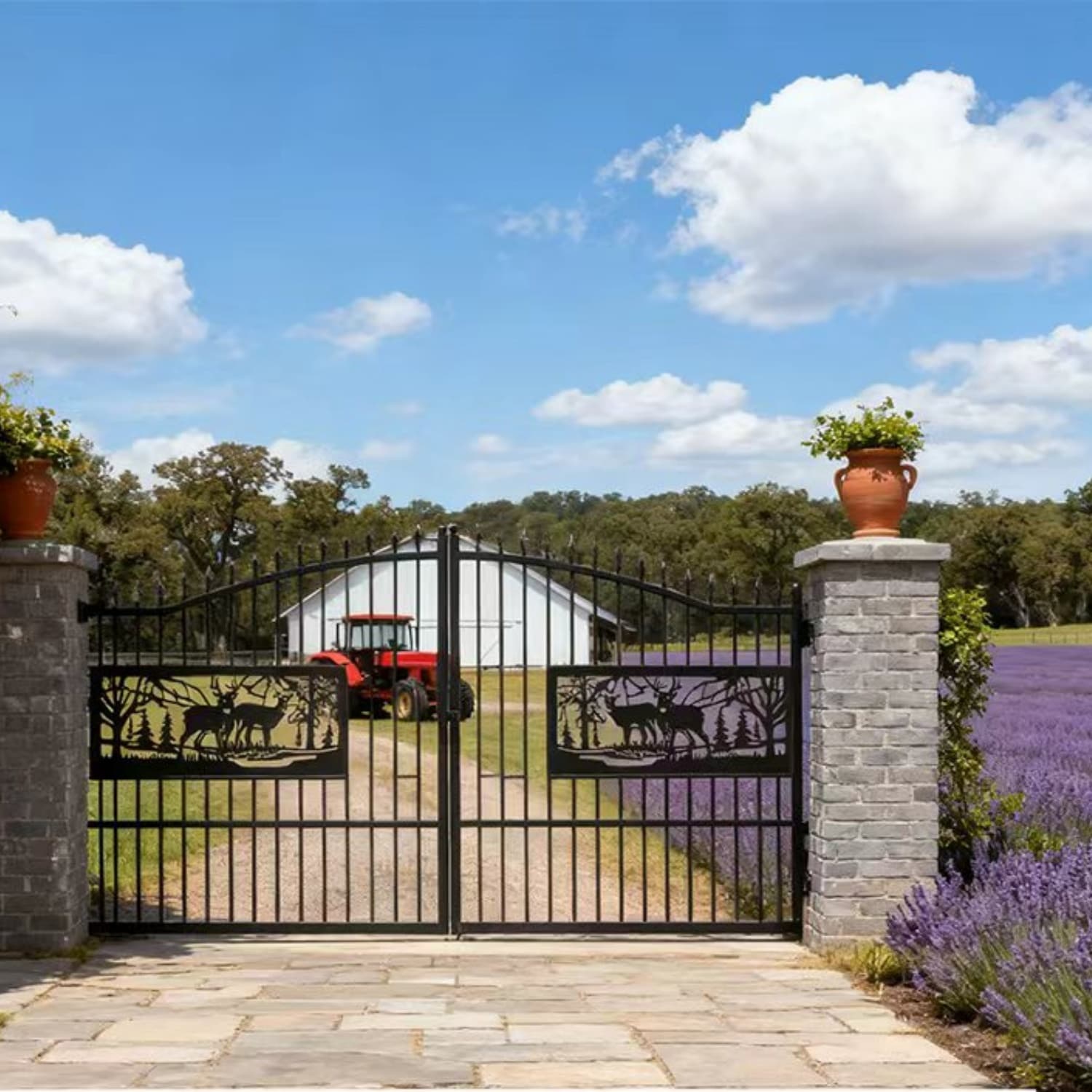 Mondawe 20 By 7in Heavy Duty Double Door Iron Gate Galvanized Steel Driveway Entrance