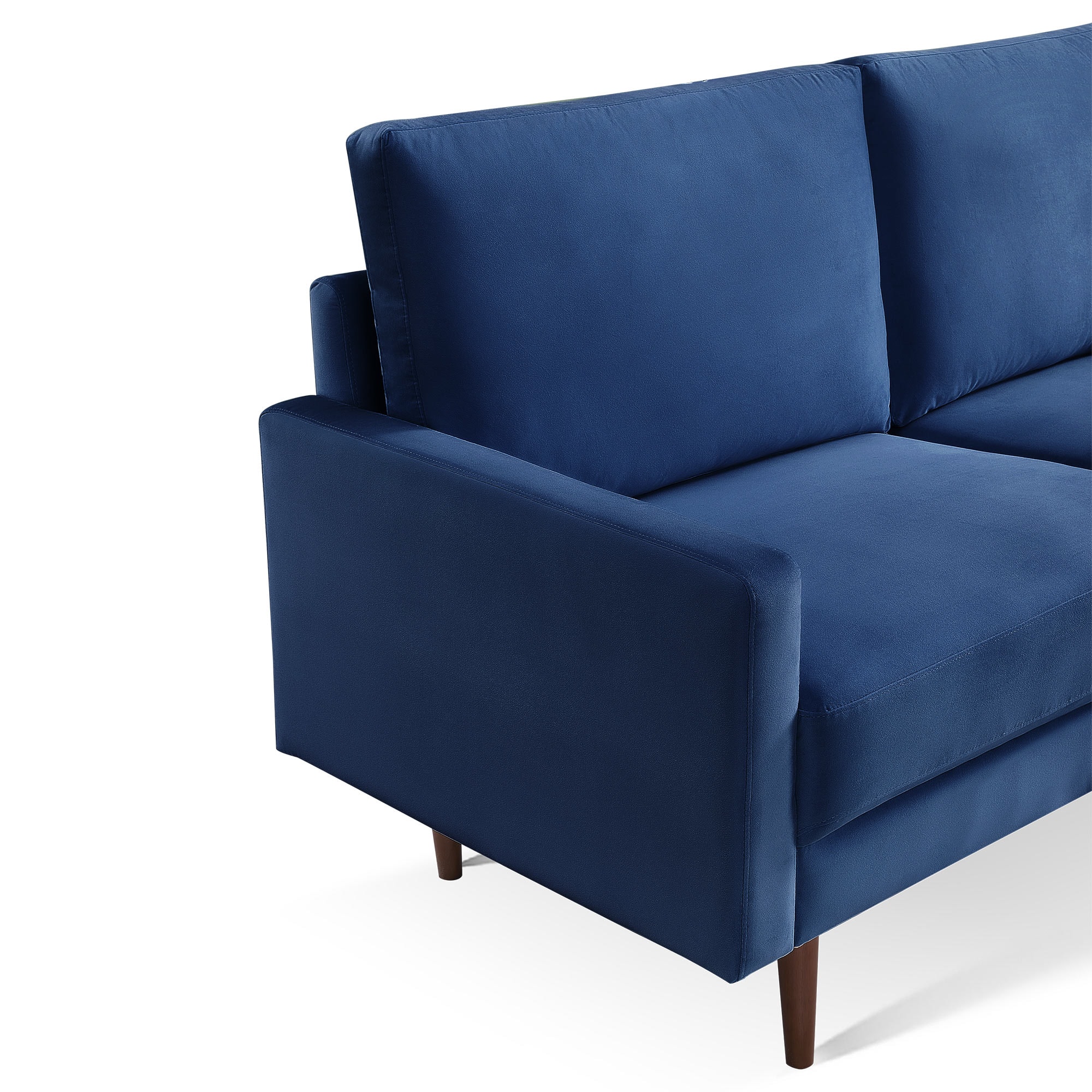 69 Inch Blue Velvet Sofa with Removable Cushions and Wood Legs