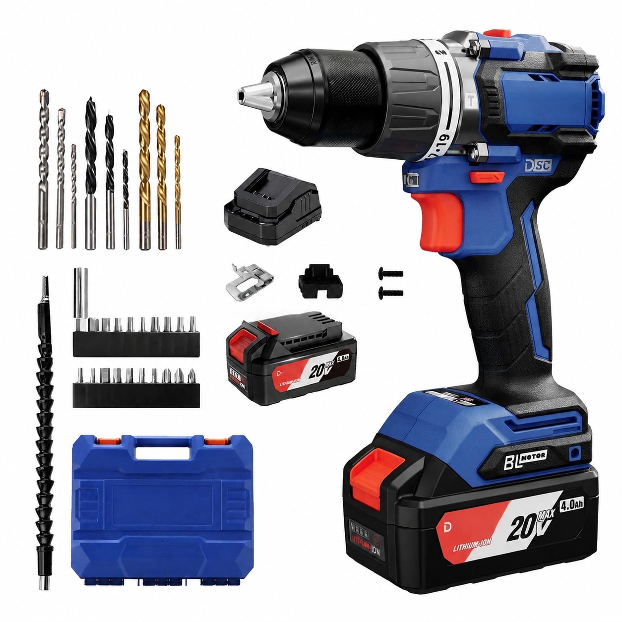 KIWDZFU 20V Brushless Hammer Drill with 1/2 Inch Keyless Metal Chuck 19 Plus 1 Plus 1 Clutch Settings Cordless Drill Kit with Two 4.0Ah power #LKI0820A237