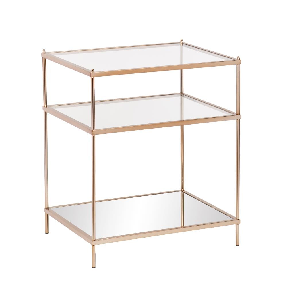 Boston Loft Furnishings ATG4022 Hawthorne 22-Inches W x 26.75-Inches H Metallic Copper Glass Rectangular Glam End Table with Storage Assembly Required