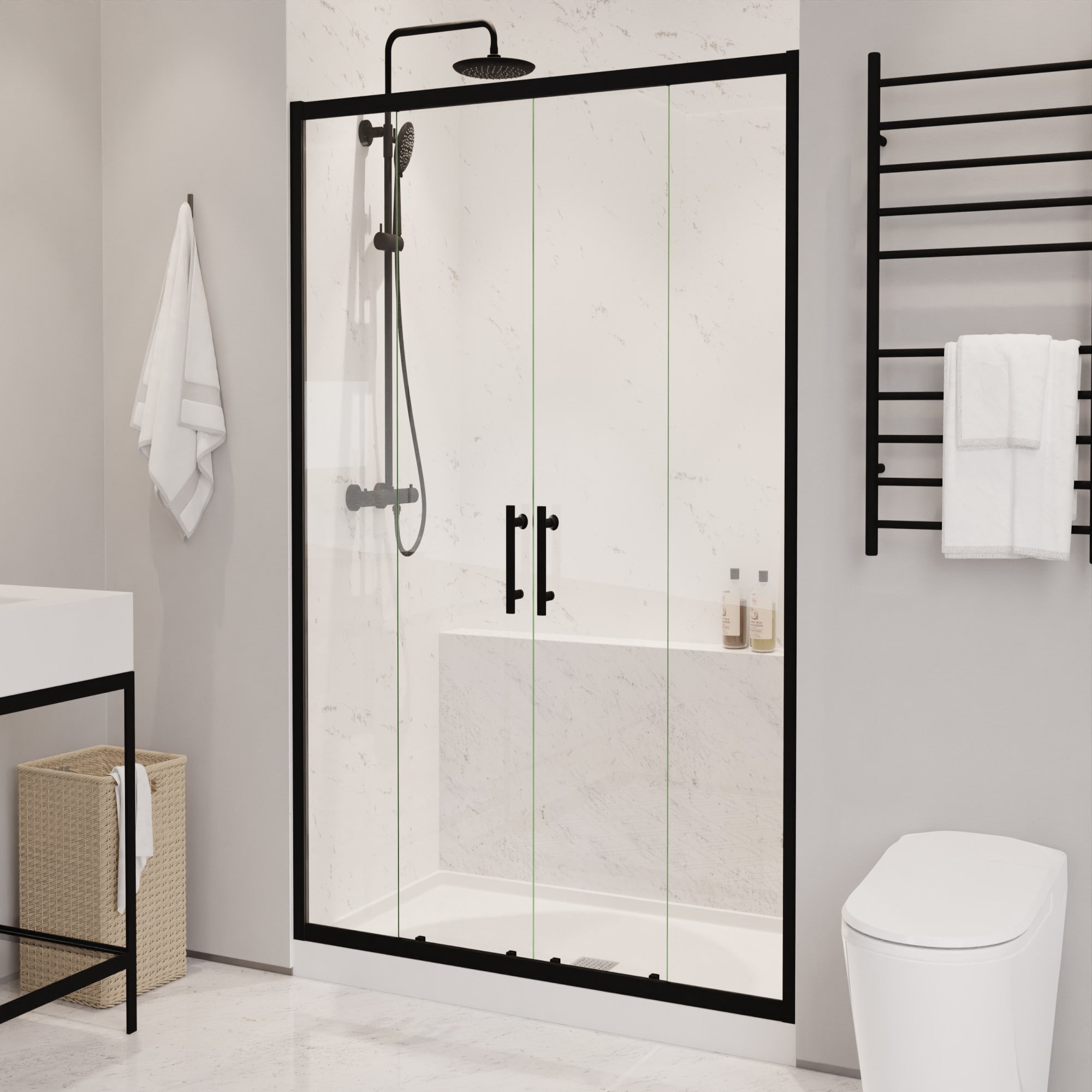 ANZZI SD-AZ15-01MB Matte Black 58-1/2-in to 59-1/2-in W x 70-in H Framed Sliding Shower Door 1/4-in Thick Clear Glass
