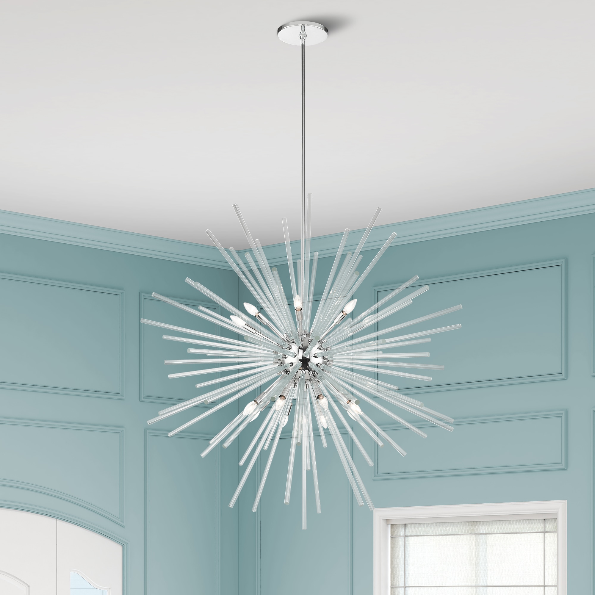 Polished Chrome and Clear Crystal 16-Light Foyer Pendant