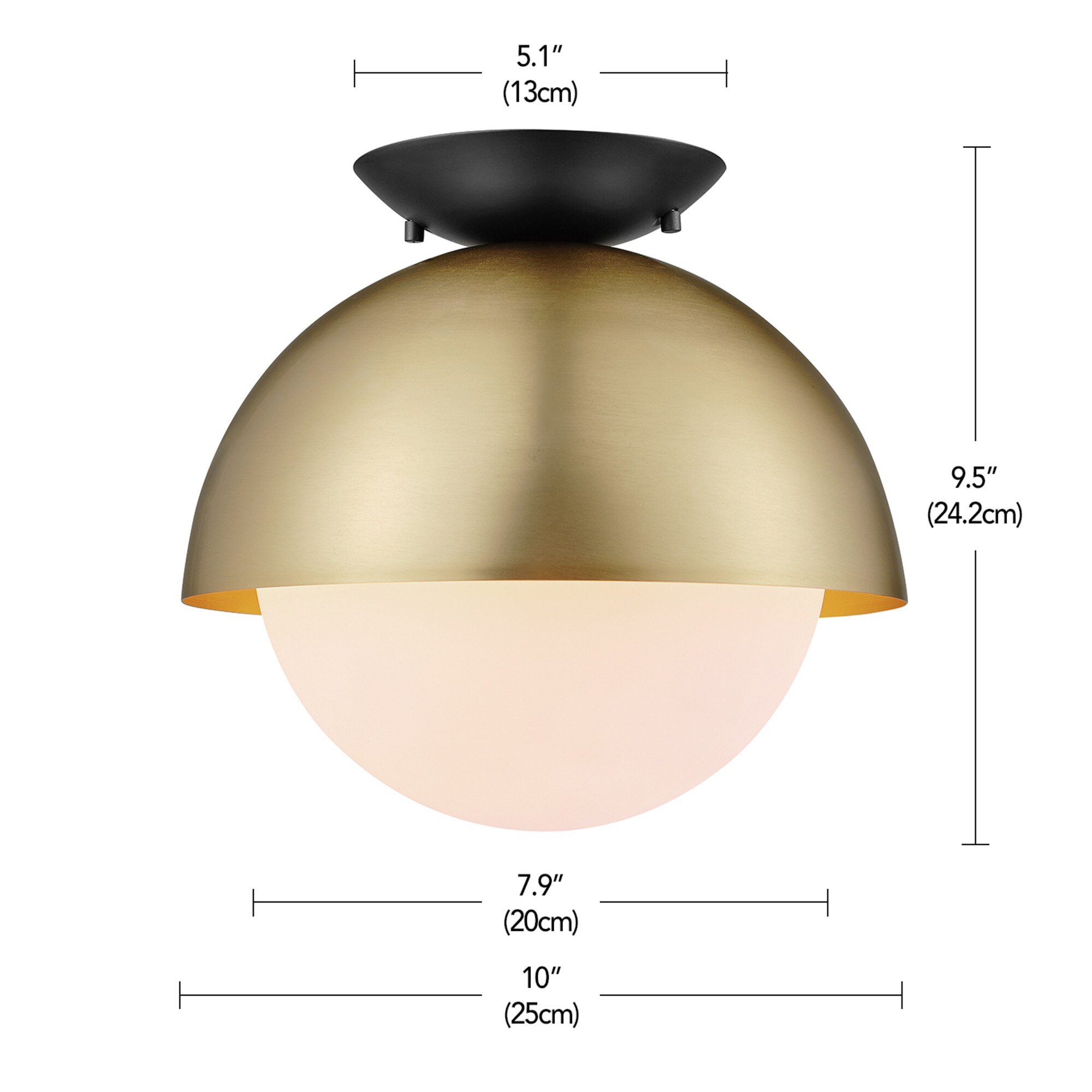 Oswald Matte Brass & Black 10" Globe Ceiling Light with Frosted Glass
