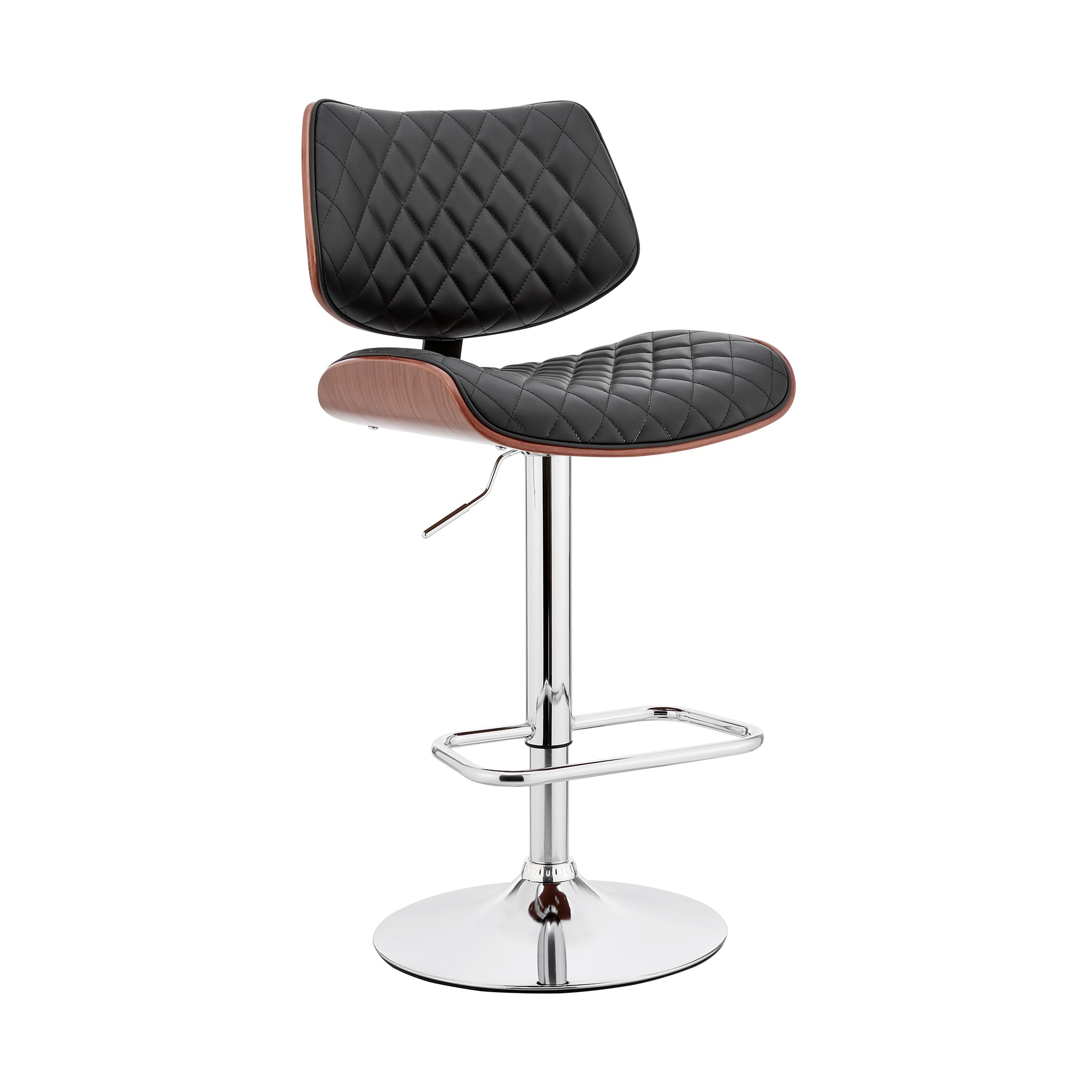 Armen Living Leland Black Chrome 33-in H Adjustable Upholstered Swivel Wood Bar Stool with Back in the Bar Stools department at Lowes.com