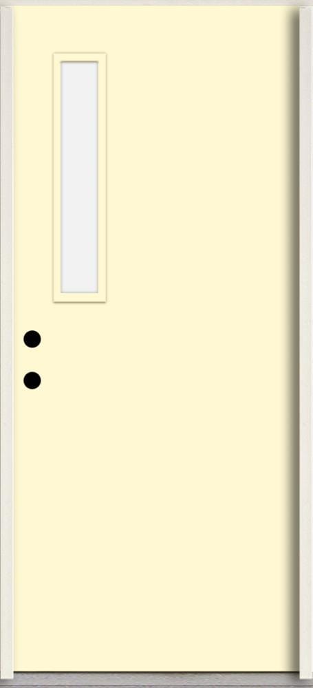 RELIABILT LO1063229 Spotlights 36-in x 80-in x 4-5/8-in Fiberglass 1/4 lite Right-hand inswing Bisque Paint Painted Prehung Front Door Insulating core