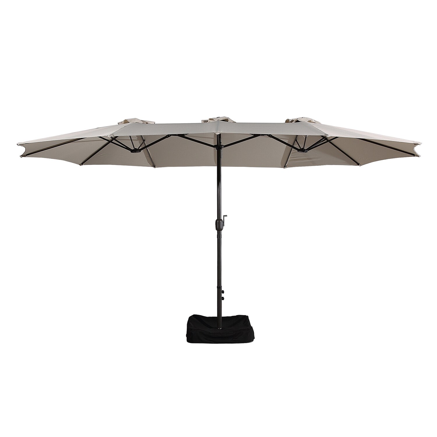 Beige 15-ft Steel Double-Sided Patio Umbrella with Base