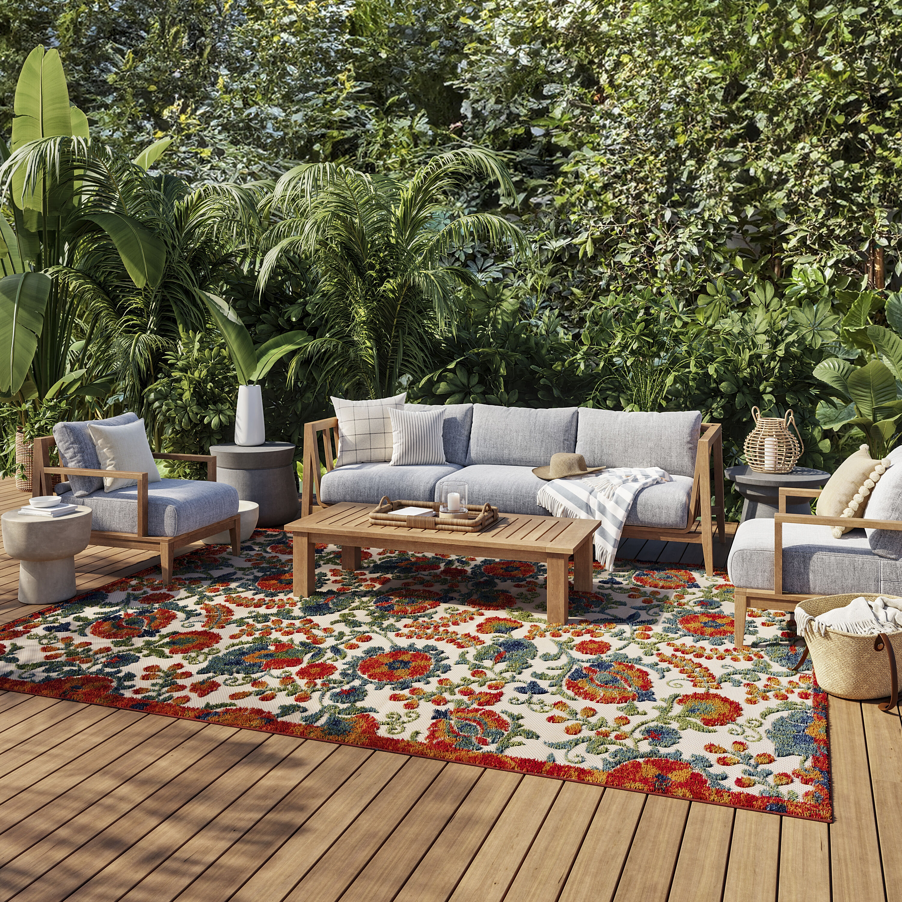 Nourison Home 099446952493 9 x 12 (ft) Loomed Polypropylene Red Multicolor Rectangular Indoor/Outdoor Floral/Botanical Farmhouse/Cottage Area rug