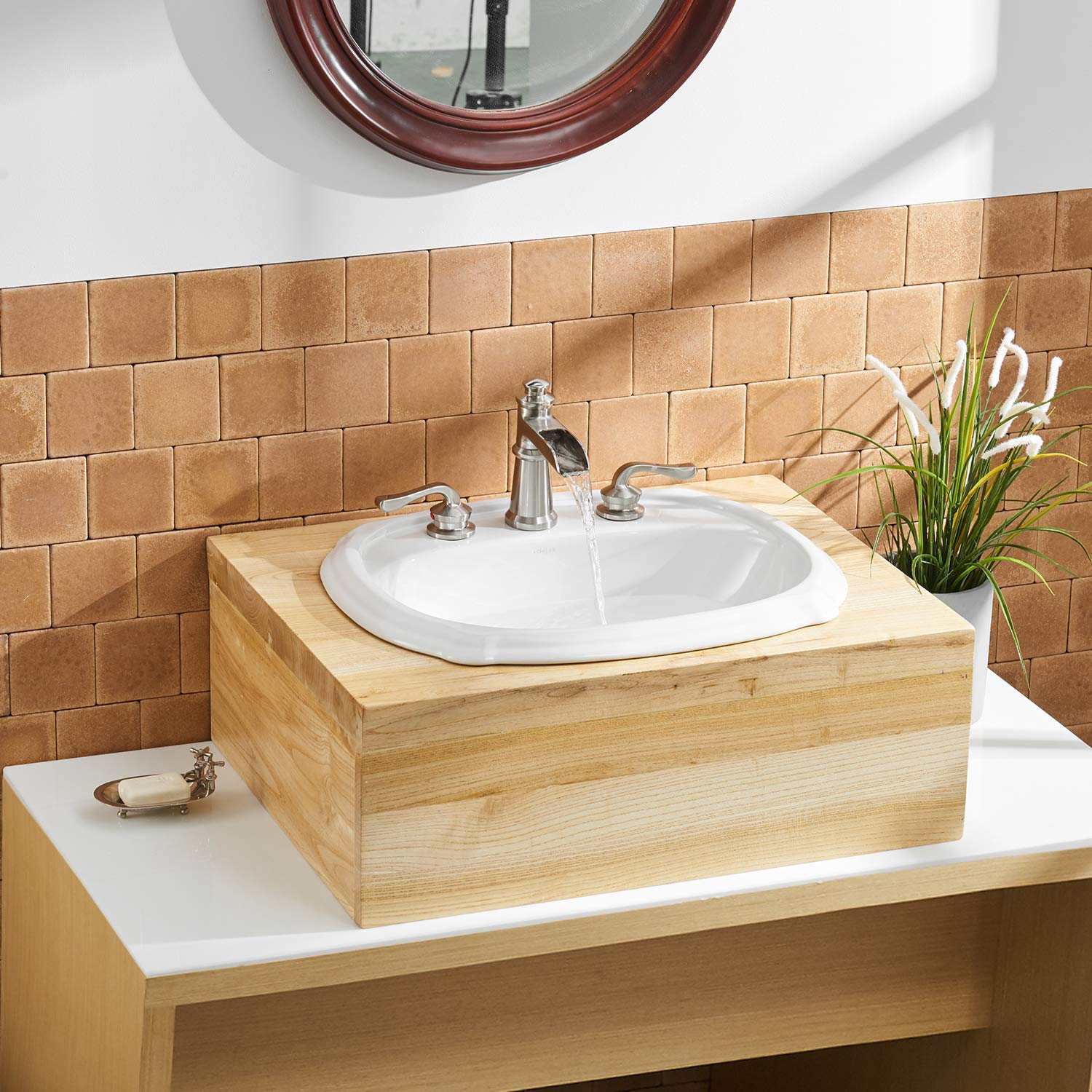 Brushed Nickel Waterfall Widespread 2-Handle Bathroom Faucet