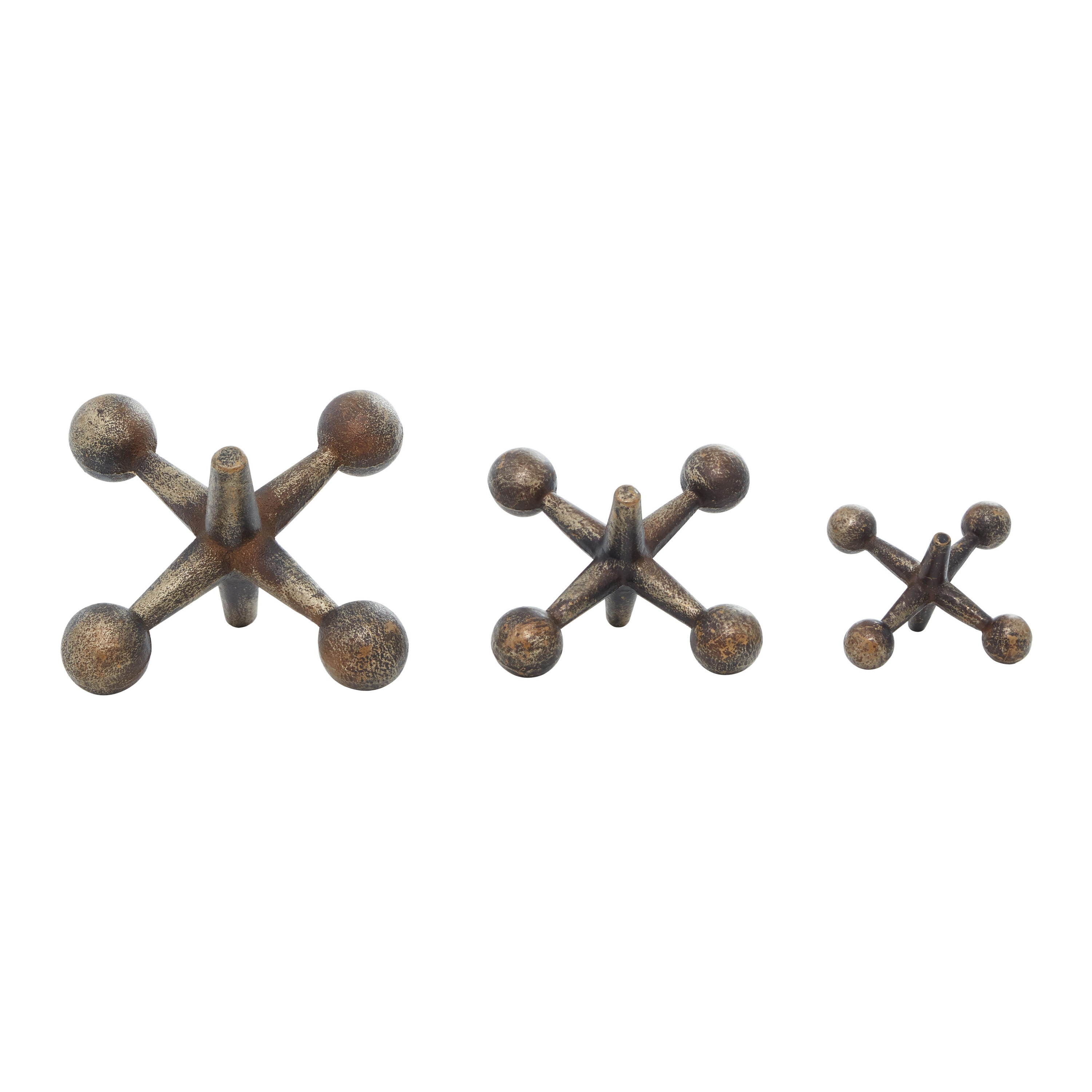 Distressed Gold and Black Iron Jacks Sculpture Set, 9"