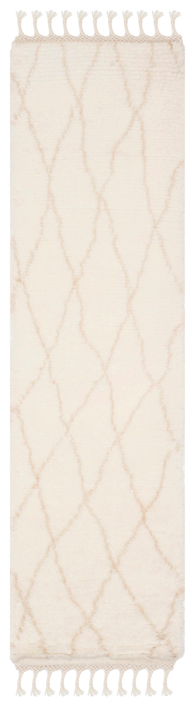 Safavieh CSB145B-28 Casablanca Tangier Shag 2 x 8 (ft) Knotted Wool Ivory/Beige Rectangular Indoor Trellis Farmhouse/Cottage Runner rug