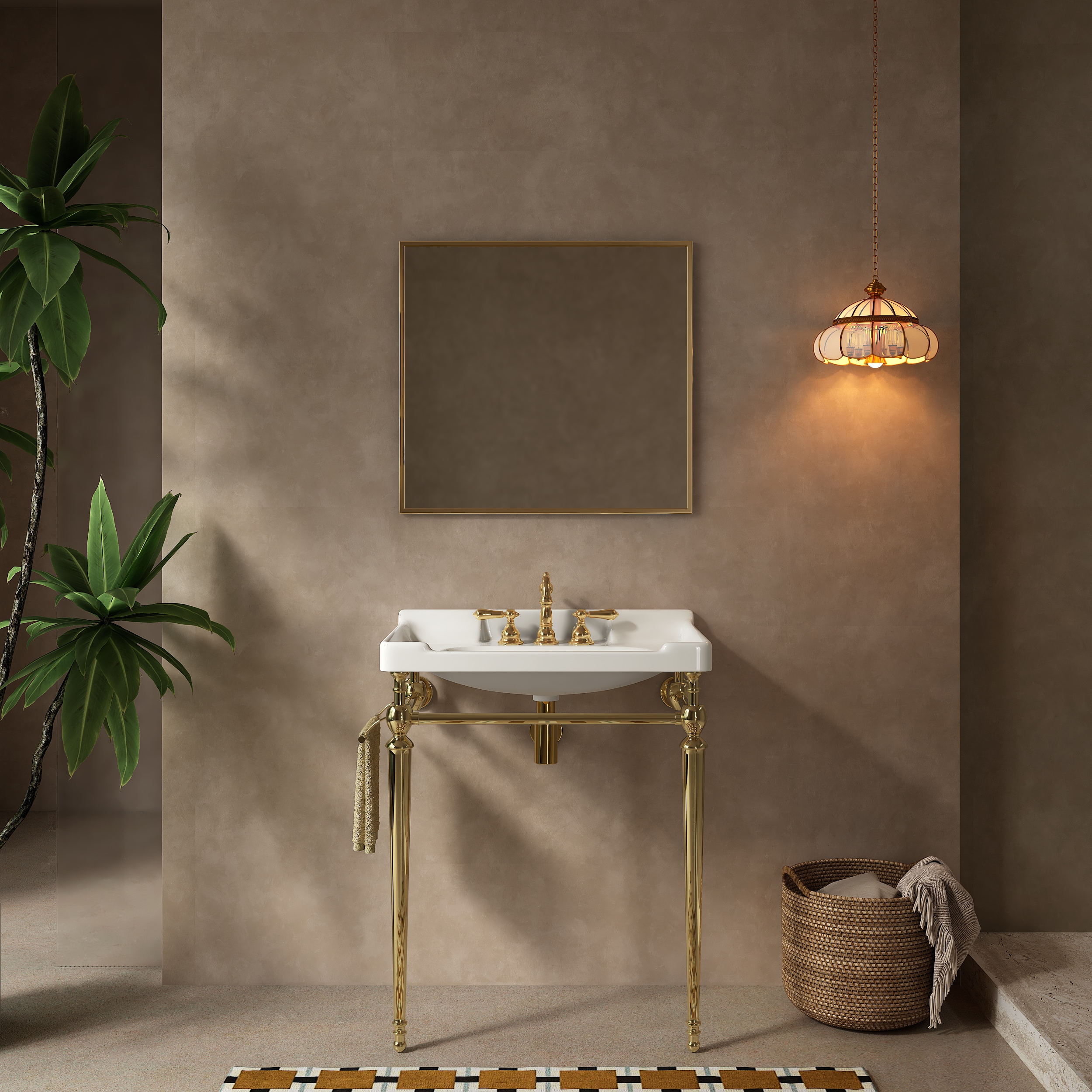 Eleshine Modern 28-in Ceramic Rectangular Integrated Console Bathroom Vanity with Stainless Steel Legs and Detachable Towel Bar