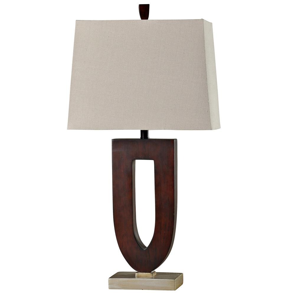StyleCraft Home Collection L310524DS 33-in Stained Wood, Chrome Table Lamp with Fabric Shade