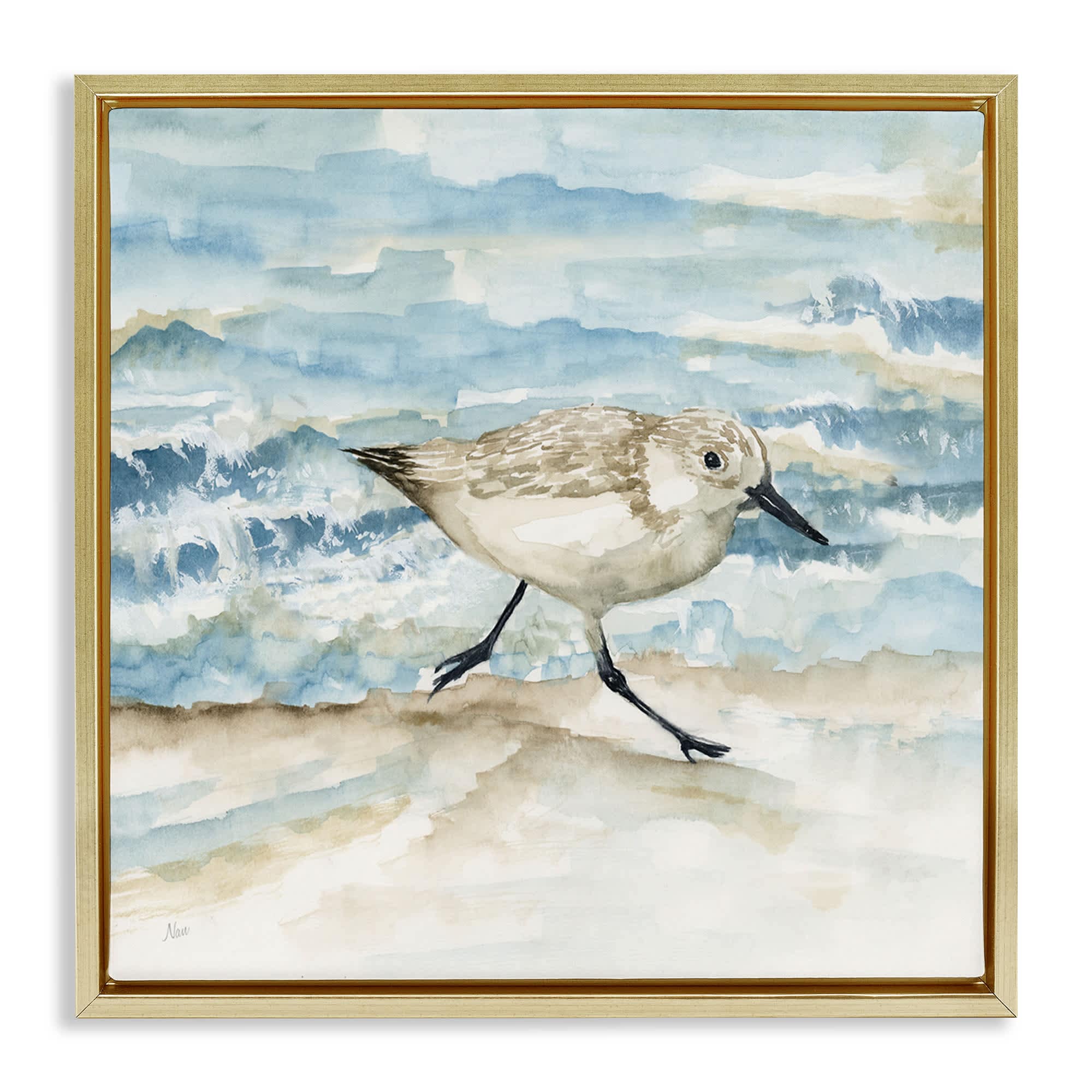 Stupell Industries BS-162-FFG-17X17 Sandpiper Striding Shore Floating Frame design by Nan