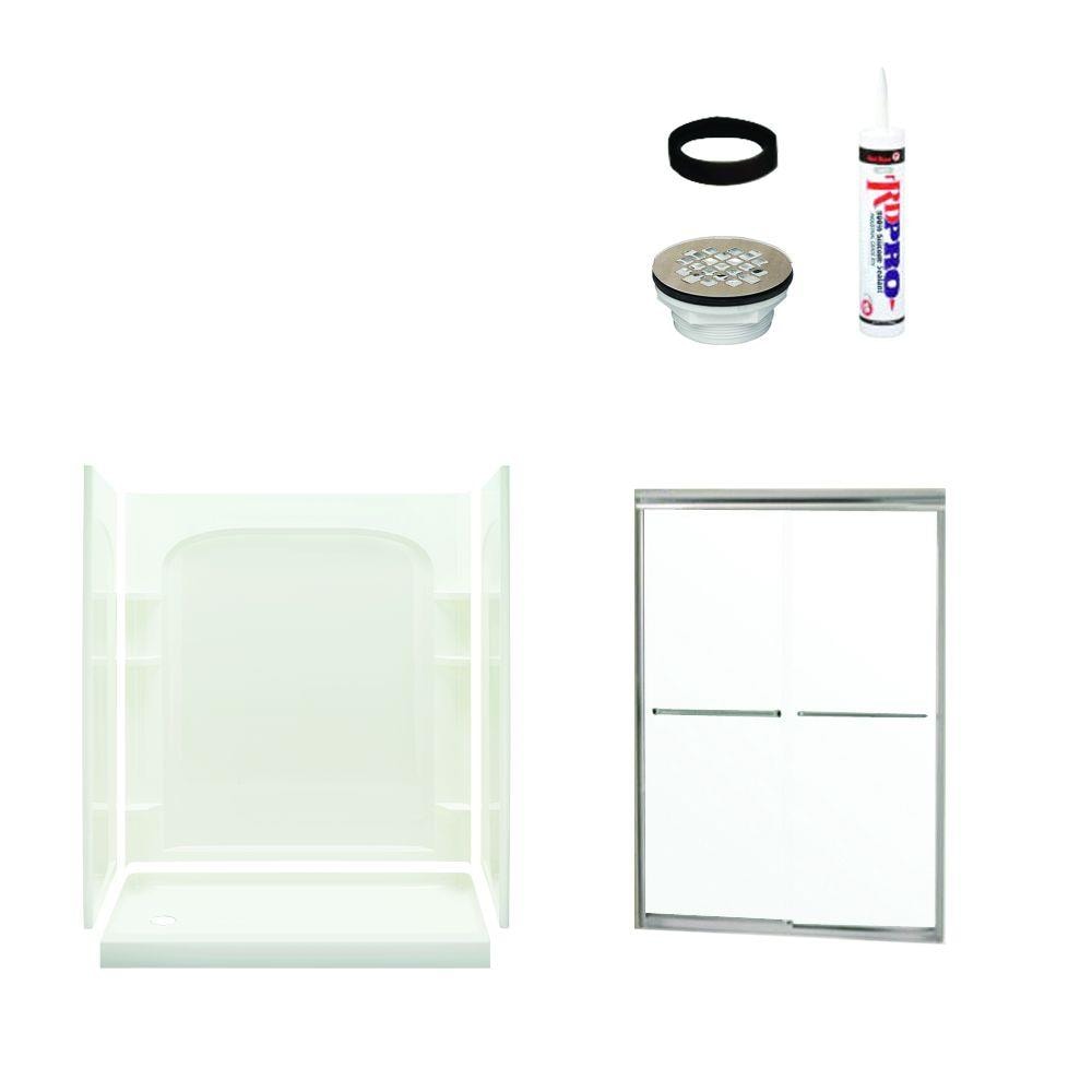 Ensemble White 3-Piece 30-in x 60-in x 74-in Alcove Shower Kit (Left Drain) Drain Included | - Sterling 7217L-5475NC