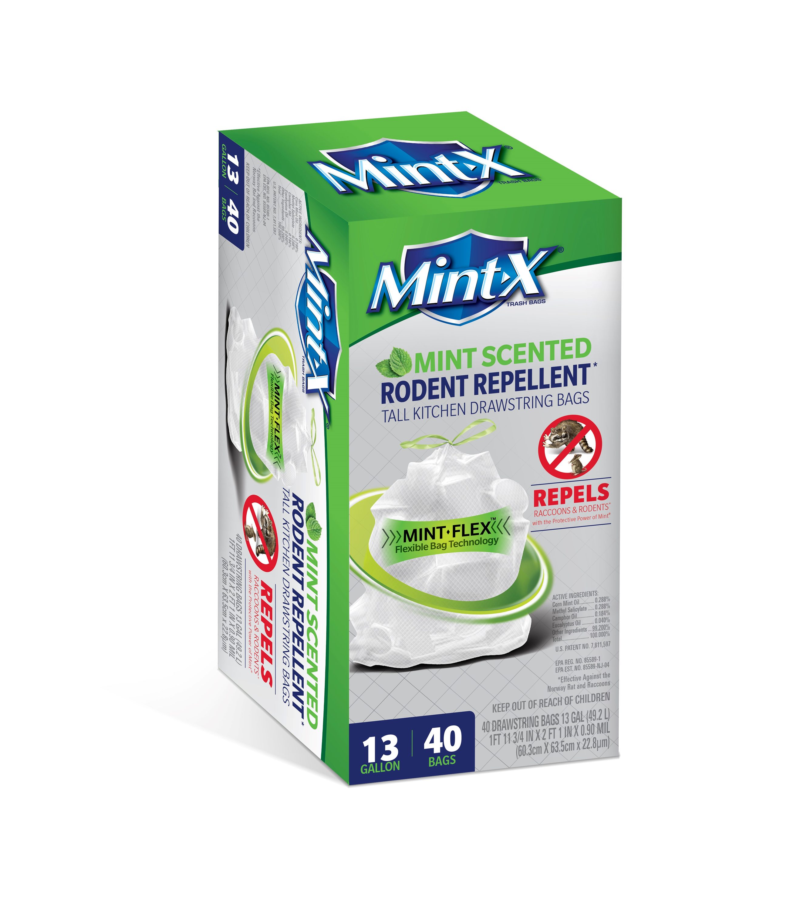 Mint-X Rodent Repellent Trash Bags, 1.3 Mil, Flat Seal, 46 Height x 33  Length, Black (Pack of 100) - MX3346XHB