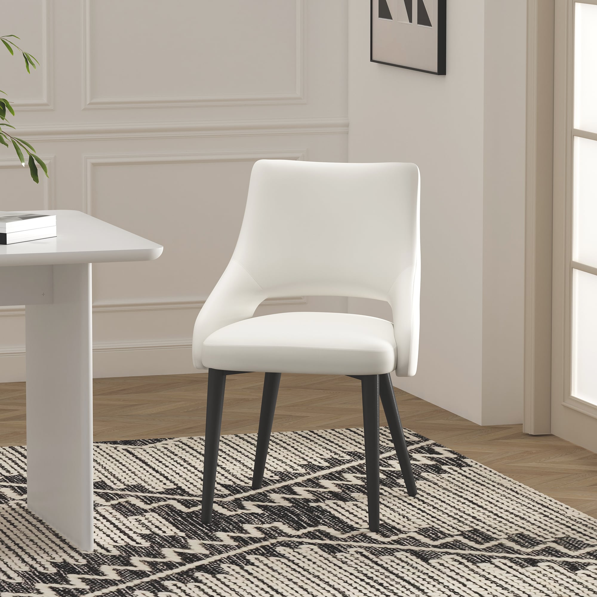 Manhattan Comfort DC104-WH Tremont Modern Leatherette Dining Chair with Metal Legs in White