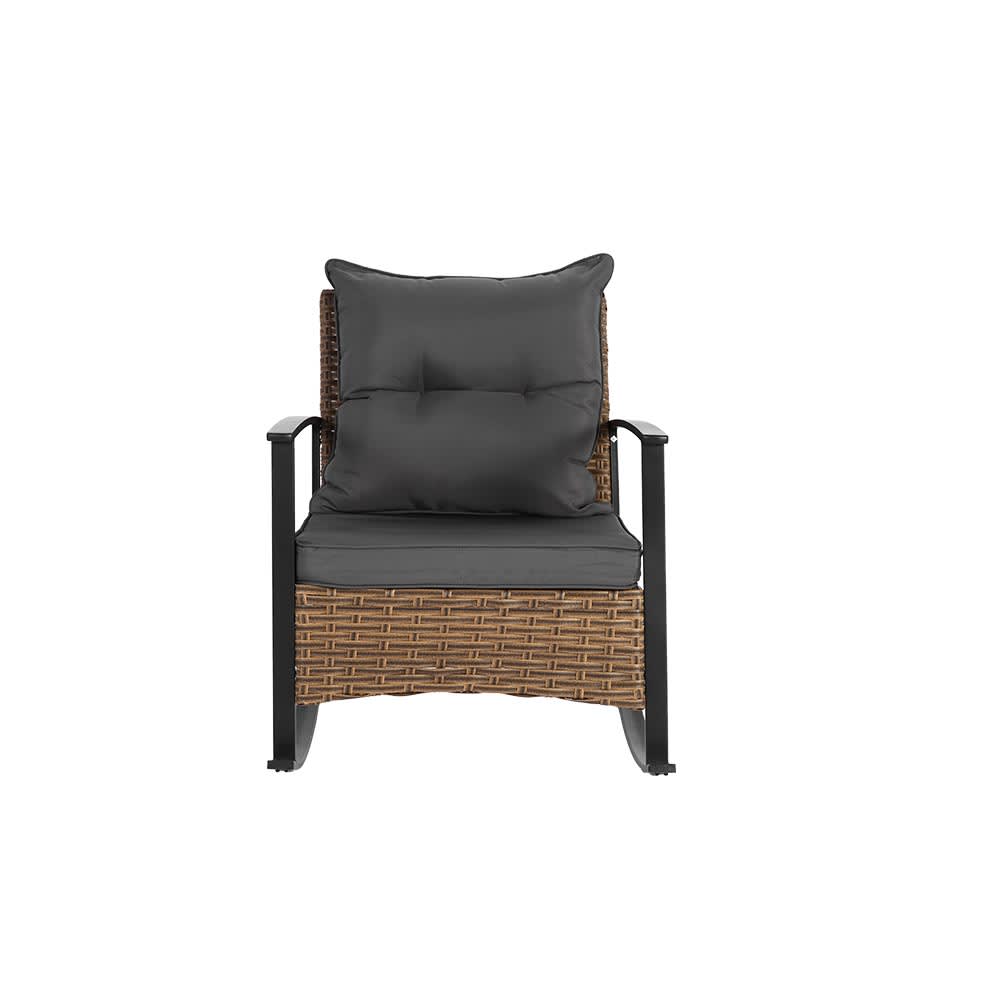 JUJABU ZJPRC-2 Gray Wicker Rocking Chairs for Outdoors 3 Piece Patio Rocking Chairs Set of 2 Small Outdoor Set for Porch