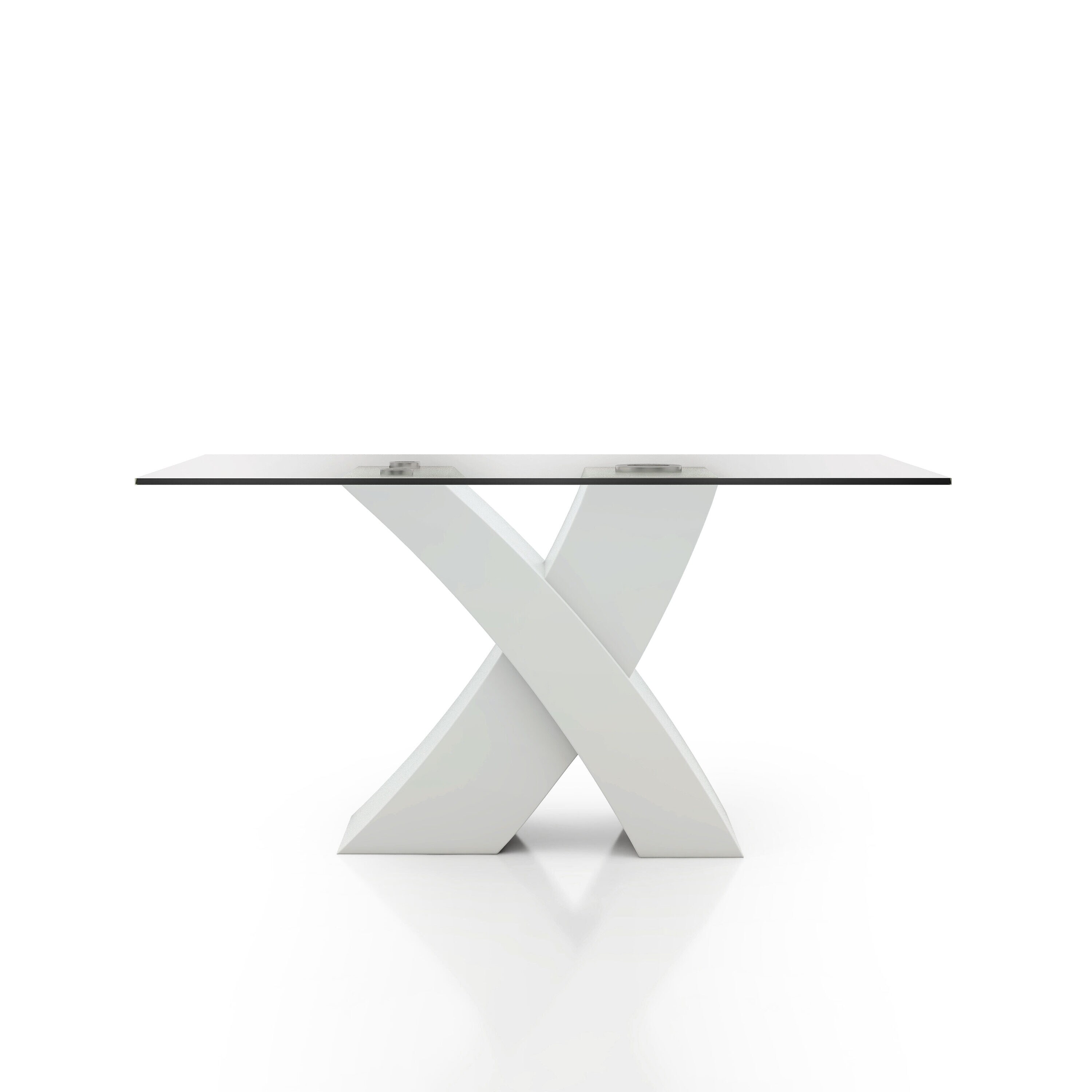 Madiera White Contemporary/Modern Dining Table, Tempered Glass with White Wood Pedestal Base 59-in L x 30.25-in H | - Furniture of America IDF-8370WH-T