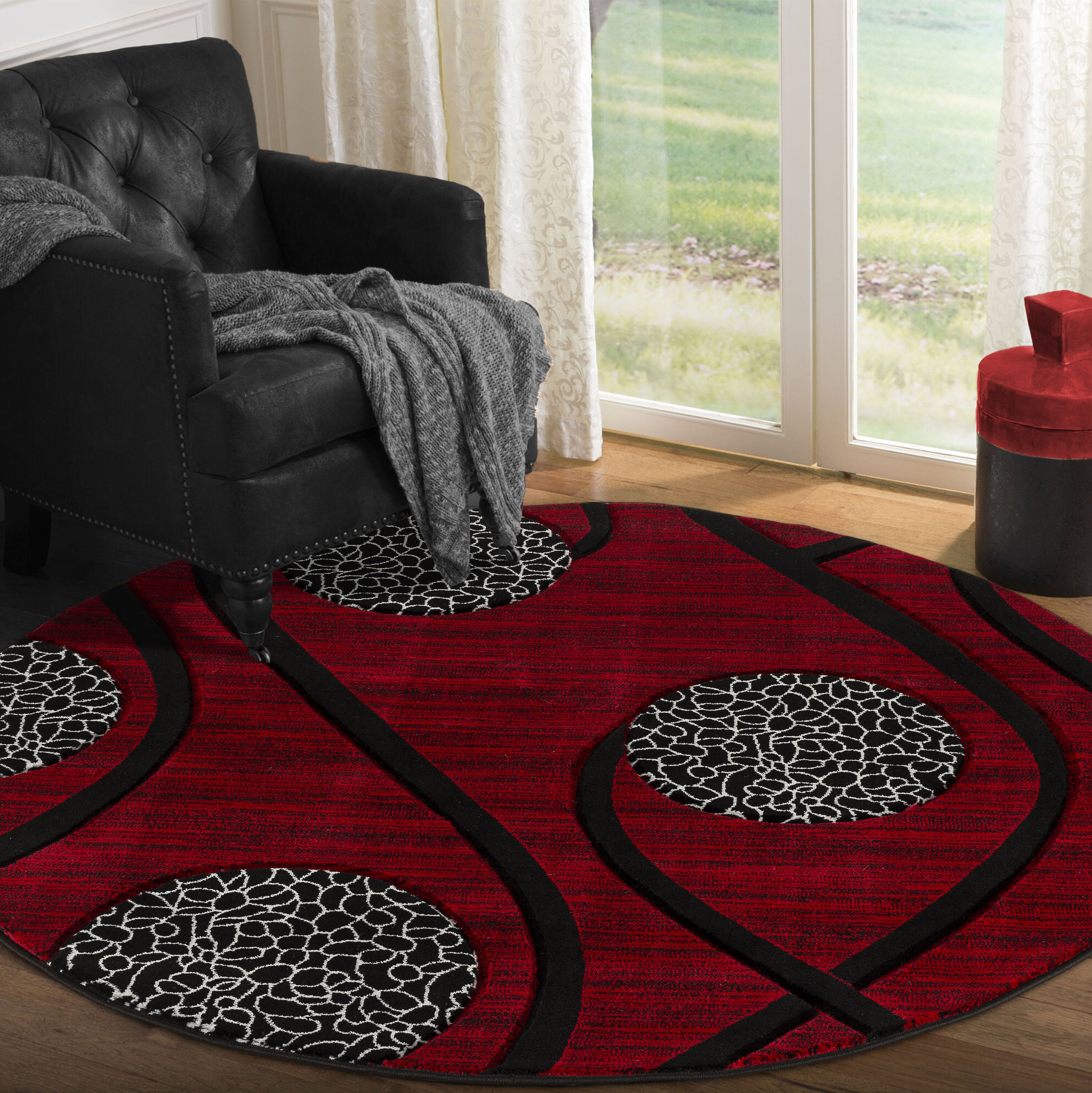 MDA Rugs OR3155 Orelsi 5 x 5 (ft) Polypropylene Red Round Indoor Abstract Area rug