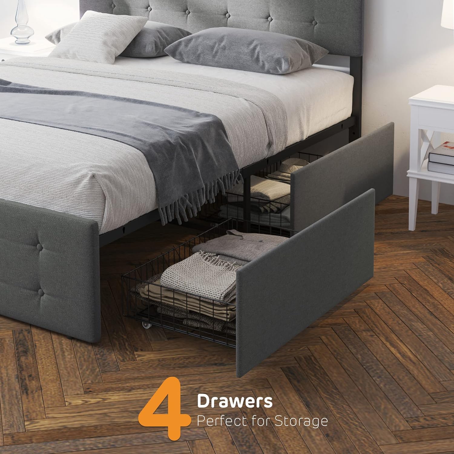 Garvee Gray Queen Wood And Metal Platform Bed With Storage In The Beds ...