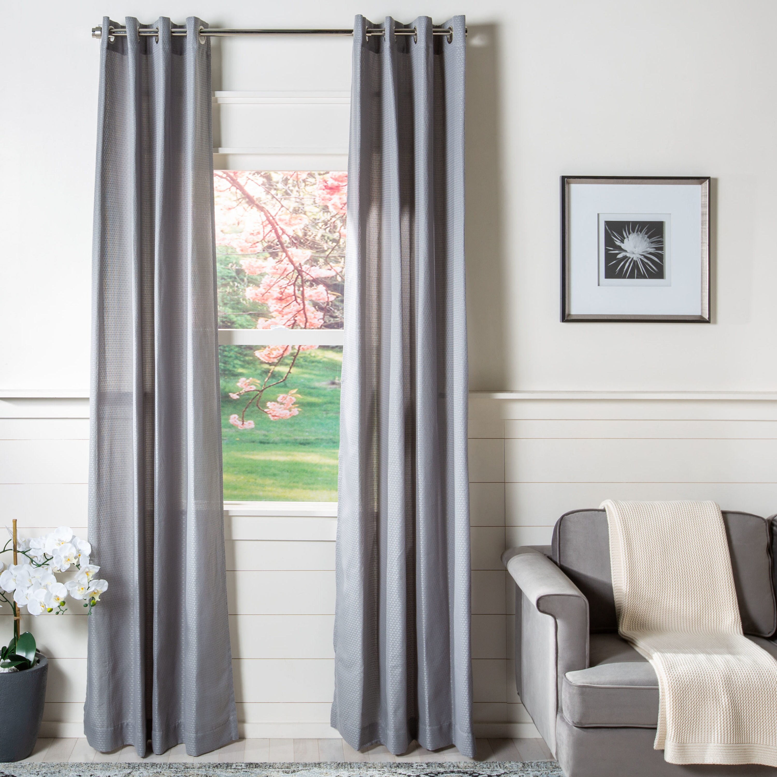 Safavieh WDT1033A-5284 84-in Gray Semi-sheer Grommet Single Curtain Panel