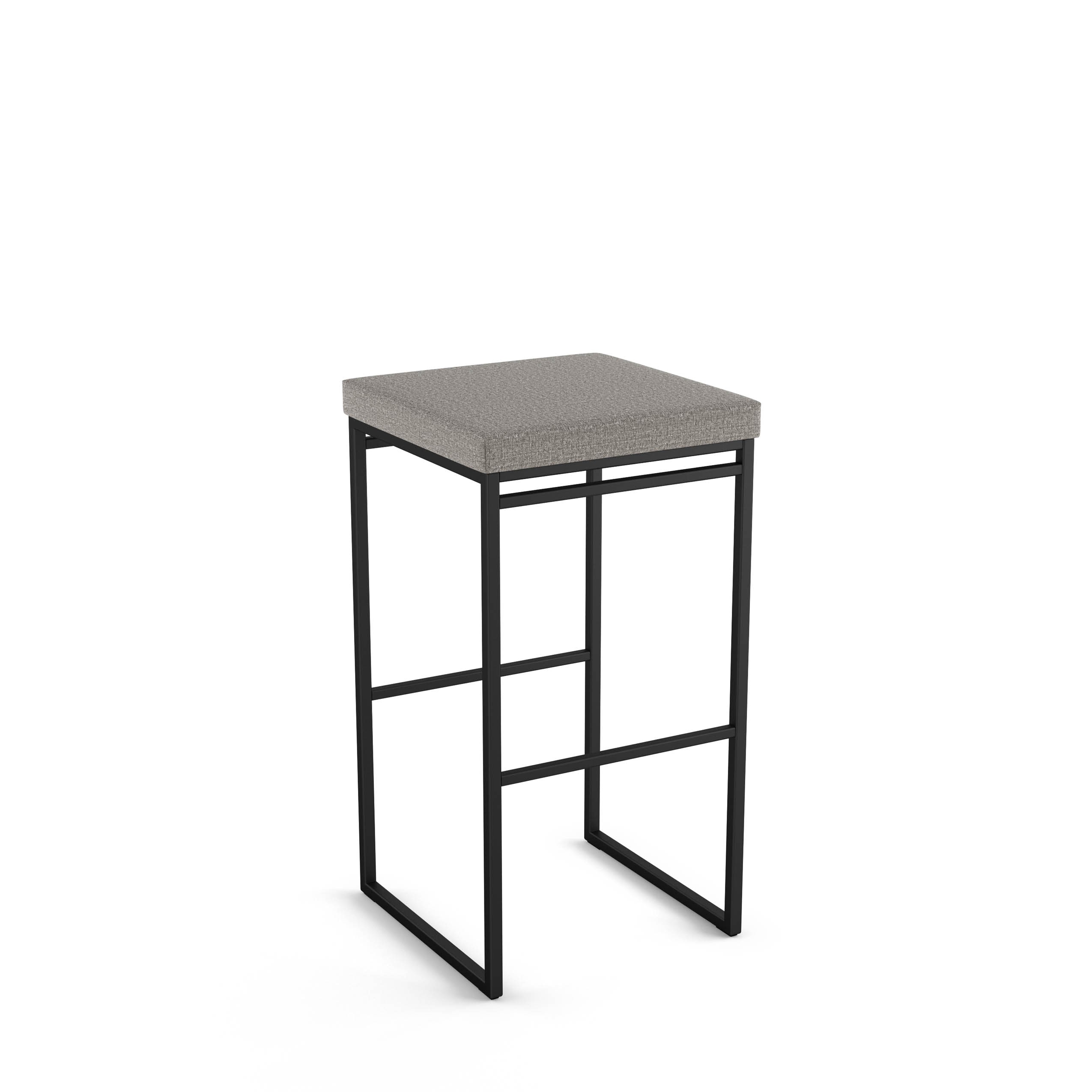 Silver Grey Polyester and Black Metal Backless Counter Stool