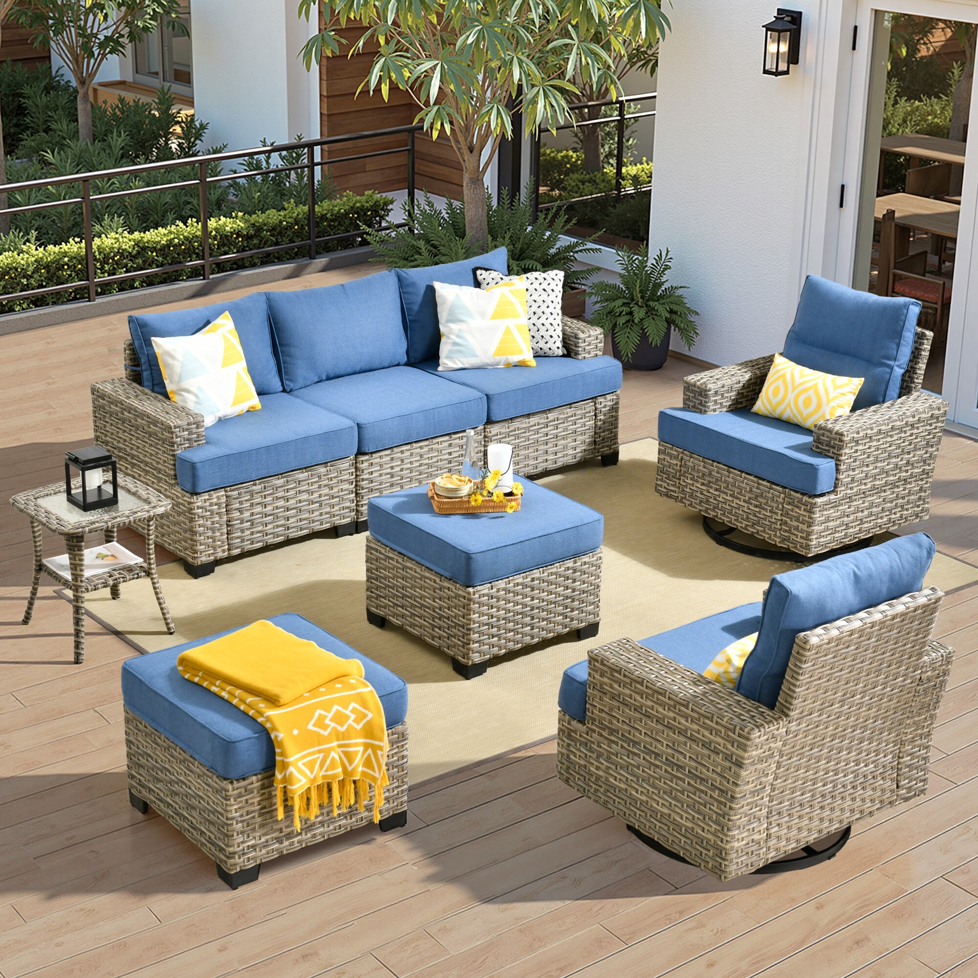 ALTRIGUS 6L-YZTBS508-AL 8 -Piece Wicker Patio Sofa Conversation Set with Blue Cushions