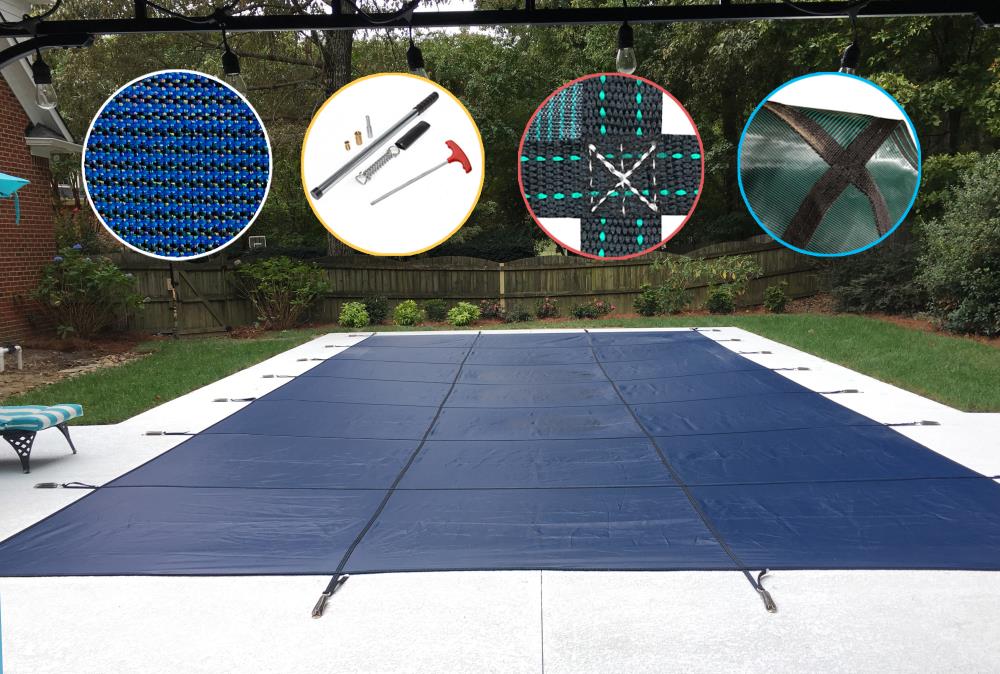 WaterWarden Safety Pool Cover for 14' x 28' in Ground Pool - Blue Mesh
