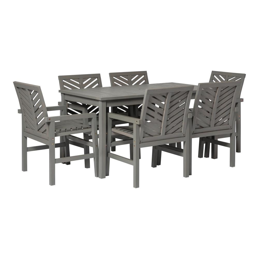 Walker Edison Gray Wash 7-Piece Wood Patio Dining Set with Chevron ...