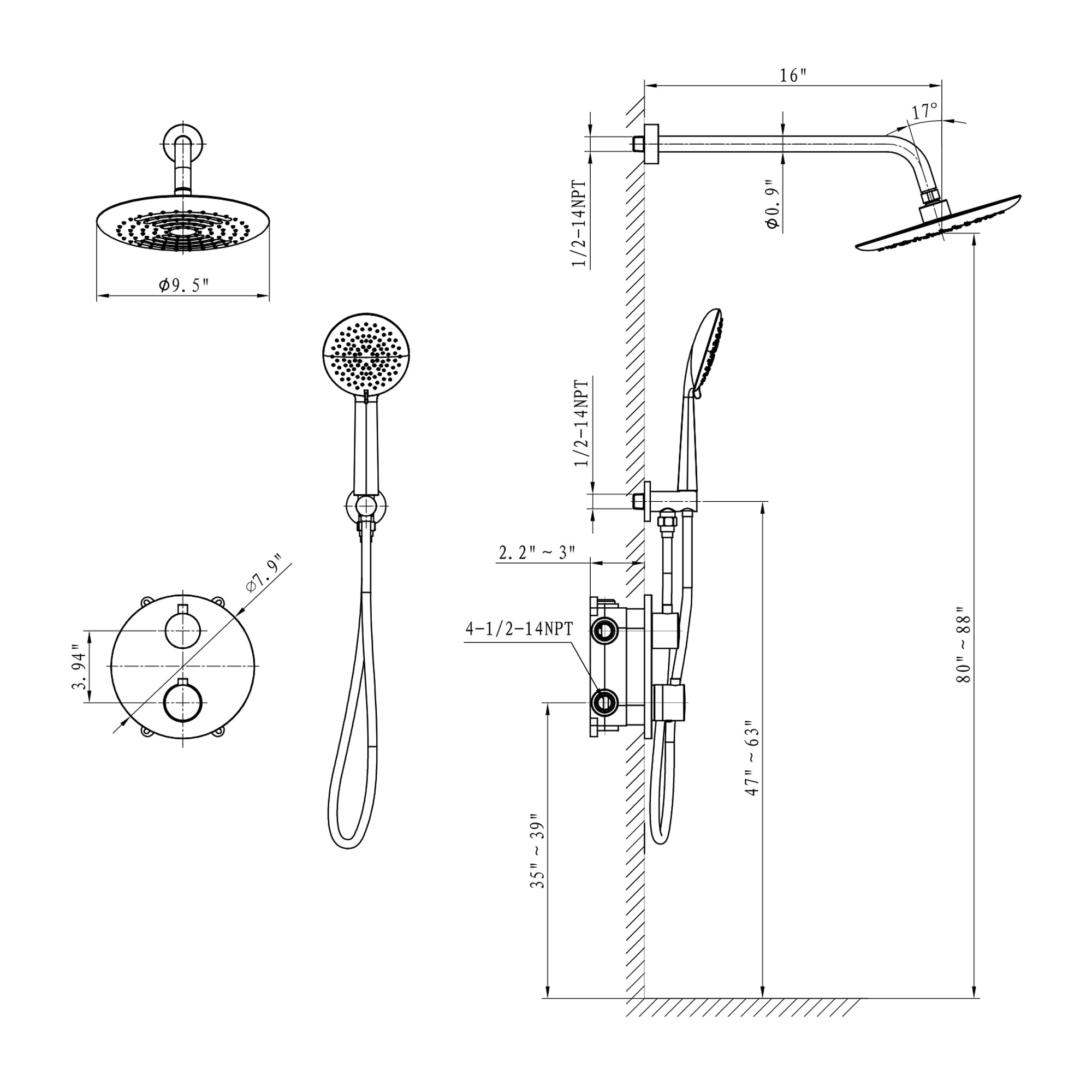 Clihome DG-SS808MB12 Showerhead-Bar-Panels - View #6